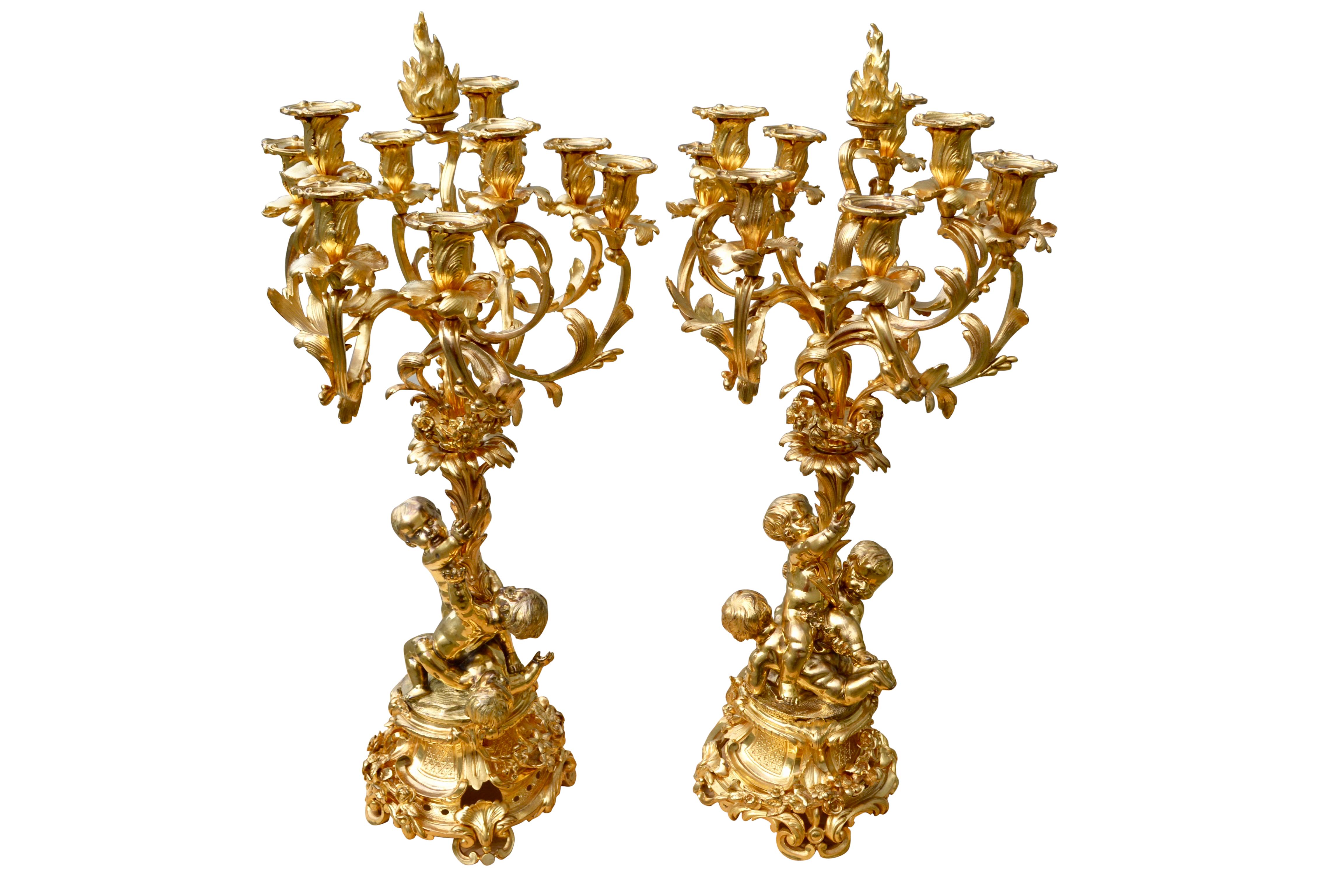 Napoleon III Period Gild Bronze Table Centre and Matching Candelabra In Good Condition In Vancouver, British Columbia
