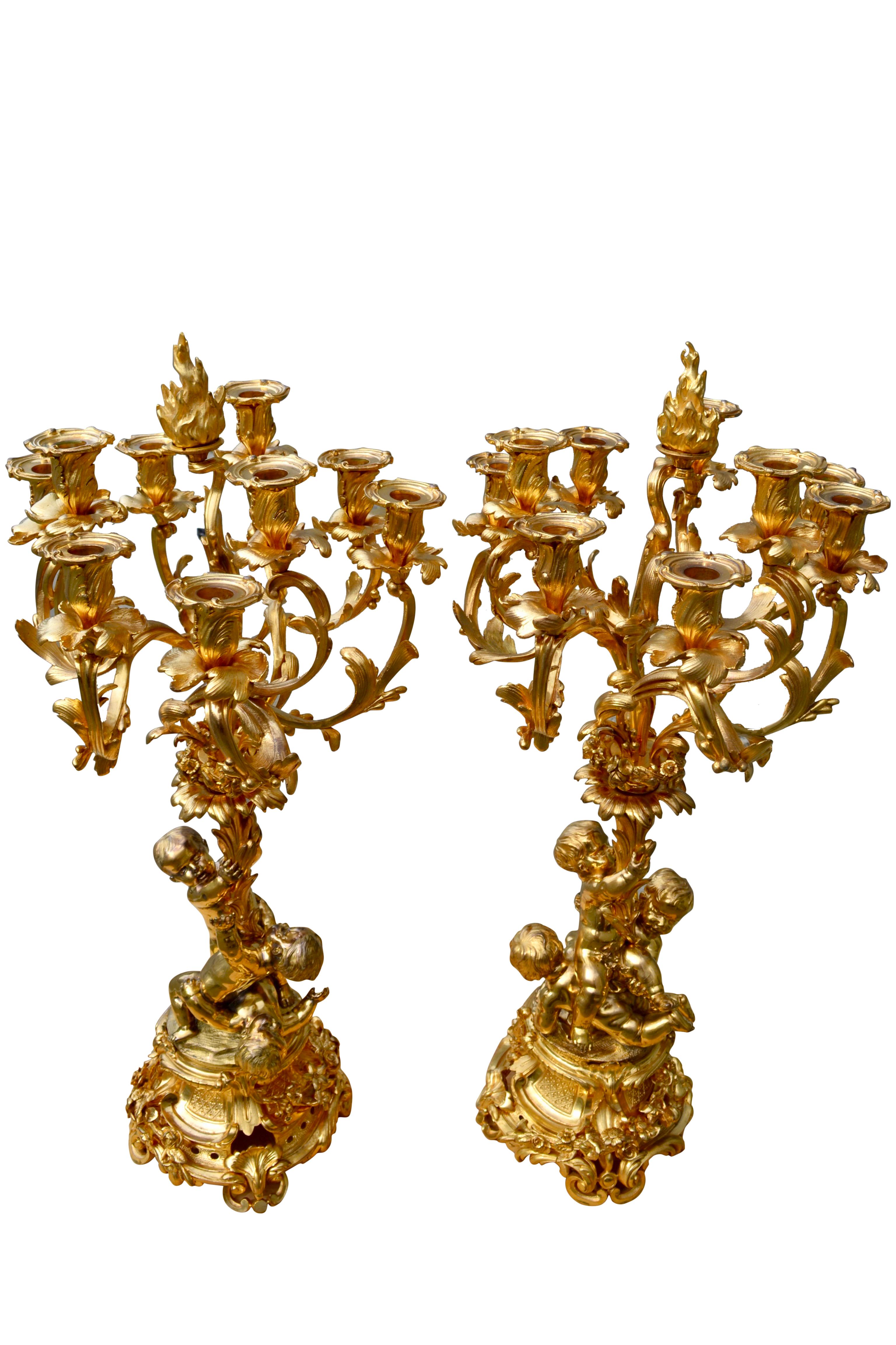 19th Century Napoleon III Period Gild Bronze Table Centre and Matching Candelabra