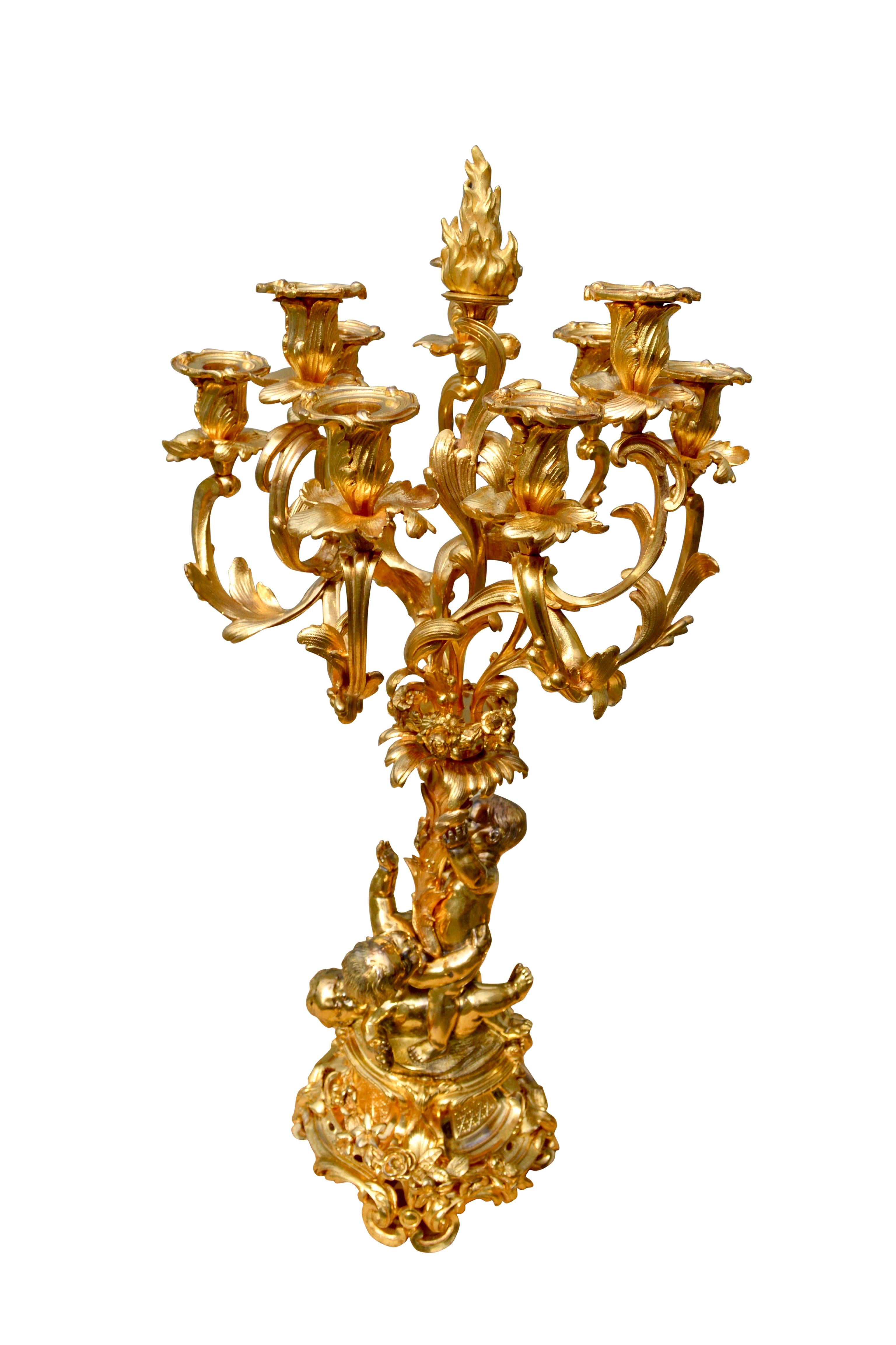 Napoleon III Period Gild Bronze Table Centre and Matching Candelabra 1