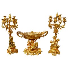 Centre de table et candélabre assorti en bronze doré d'époque Napoléon III