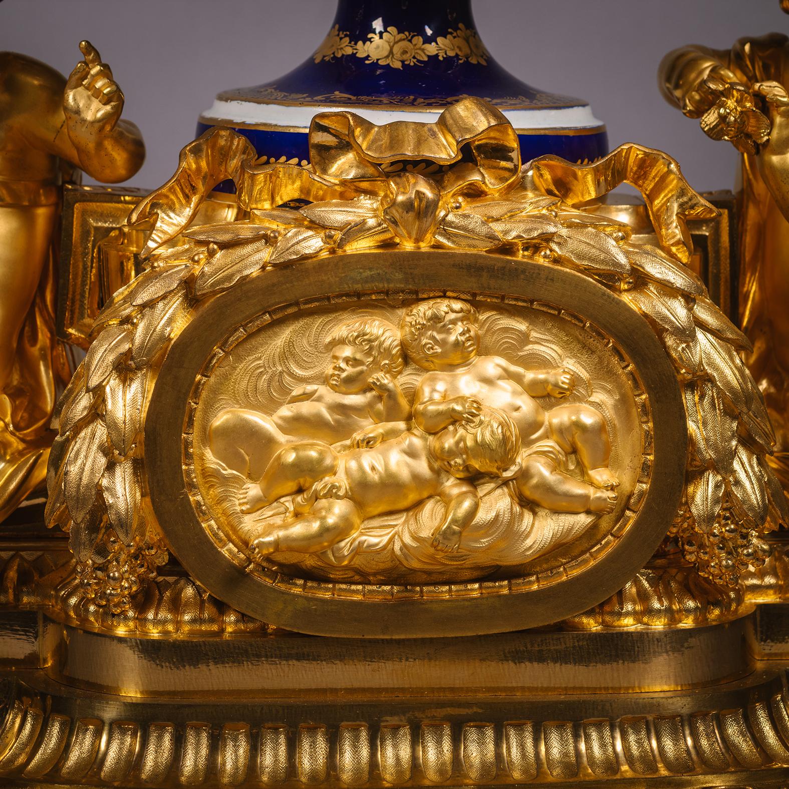 A Napoleon III Period Sèvres Style Porcelain Three-Piece Clock Garniture For Sale 6