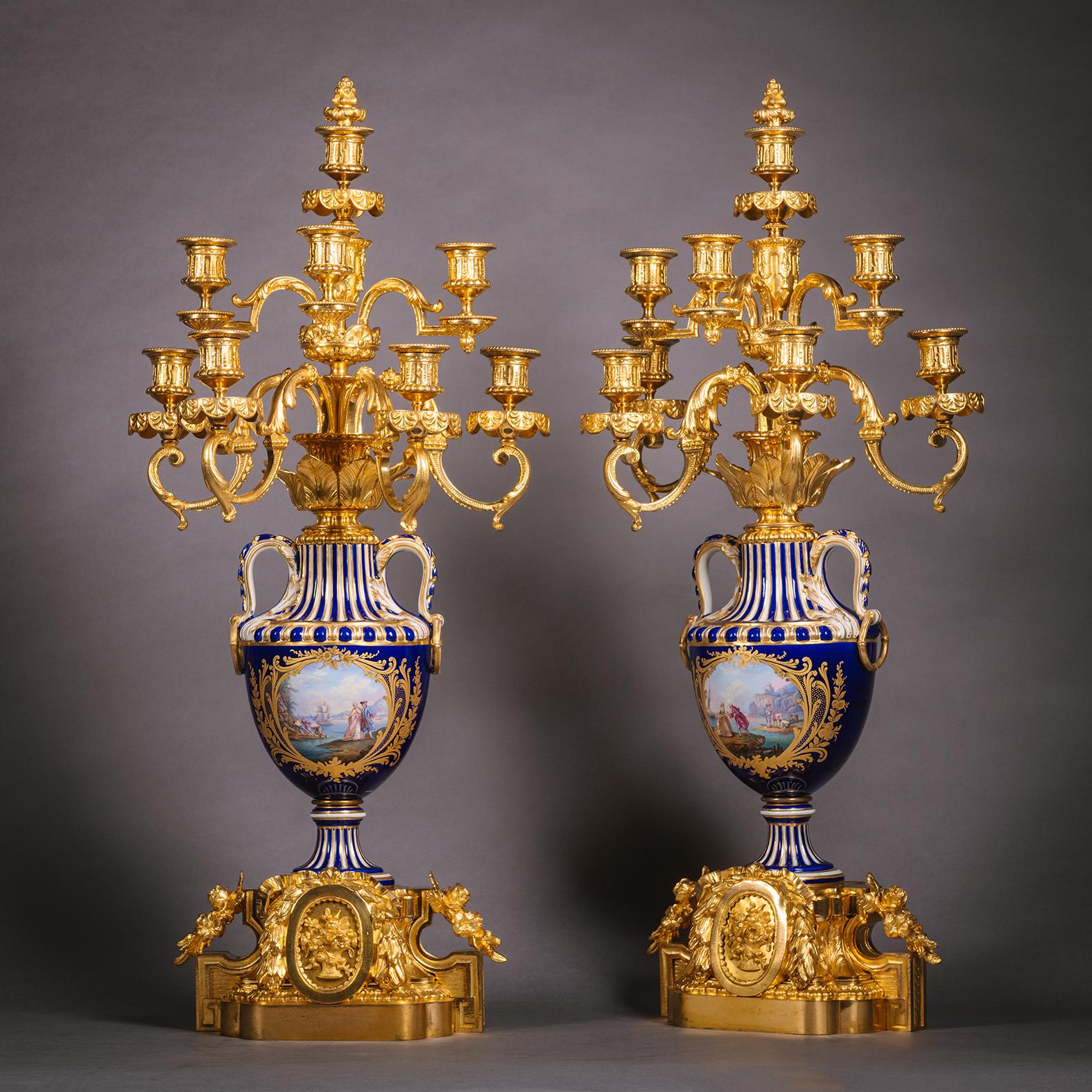A Napoleon III Period Sèvres Style Porcelain Three-Piece Clock Garniture For Sale 7
