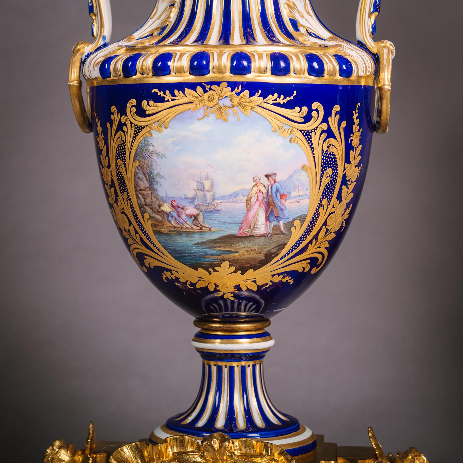 A Napoleon III Period Sèvres Style Porcelain Three-Piece Clock Garniture For Sale 8