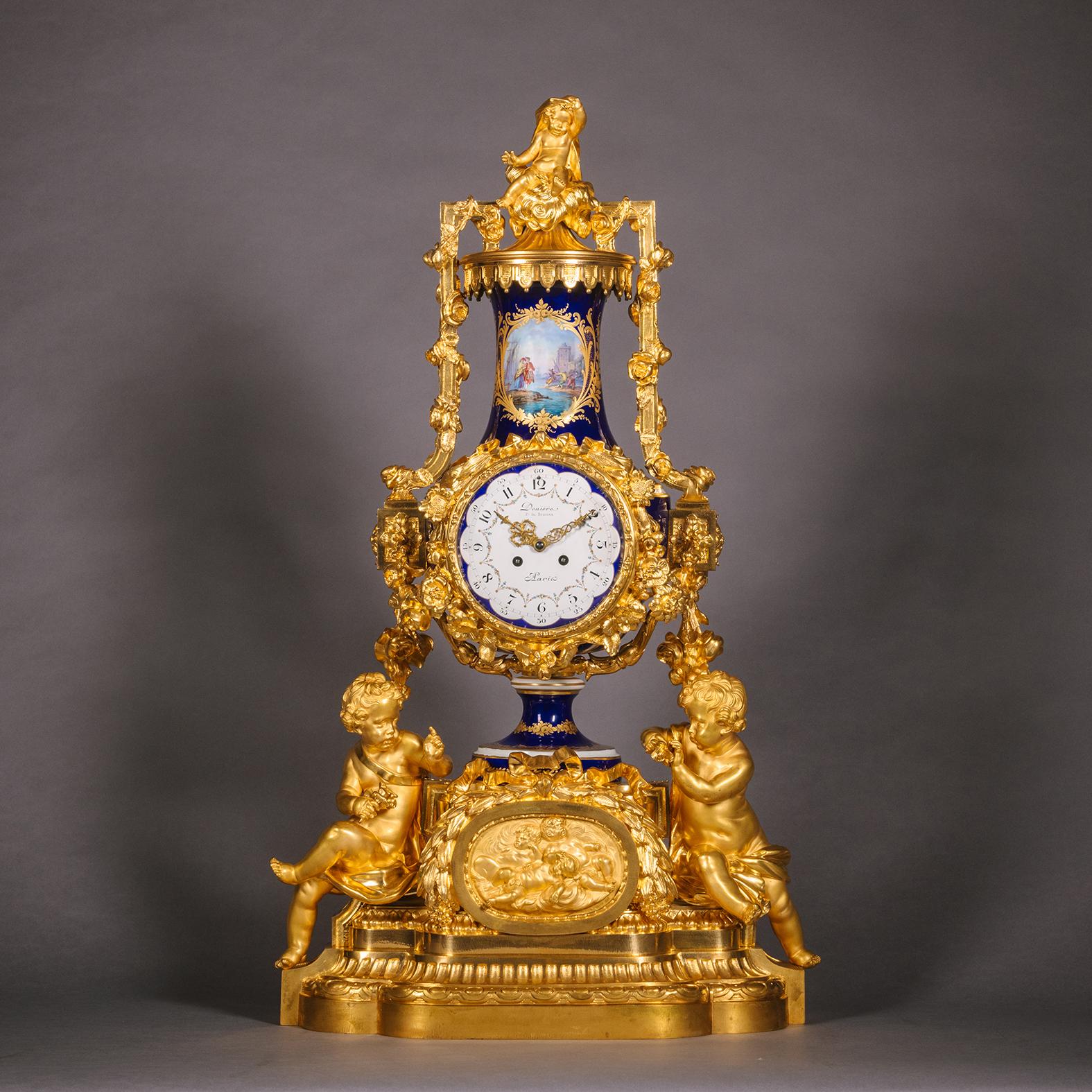 French A Napoleon III Period Sèvres Style Porcelain Three-Piece Clock Garniture For Sale