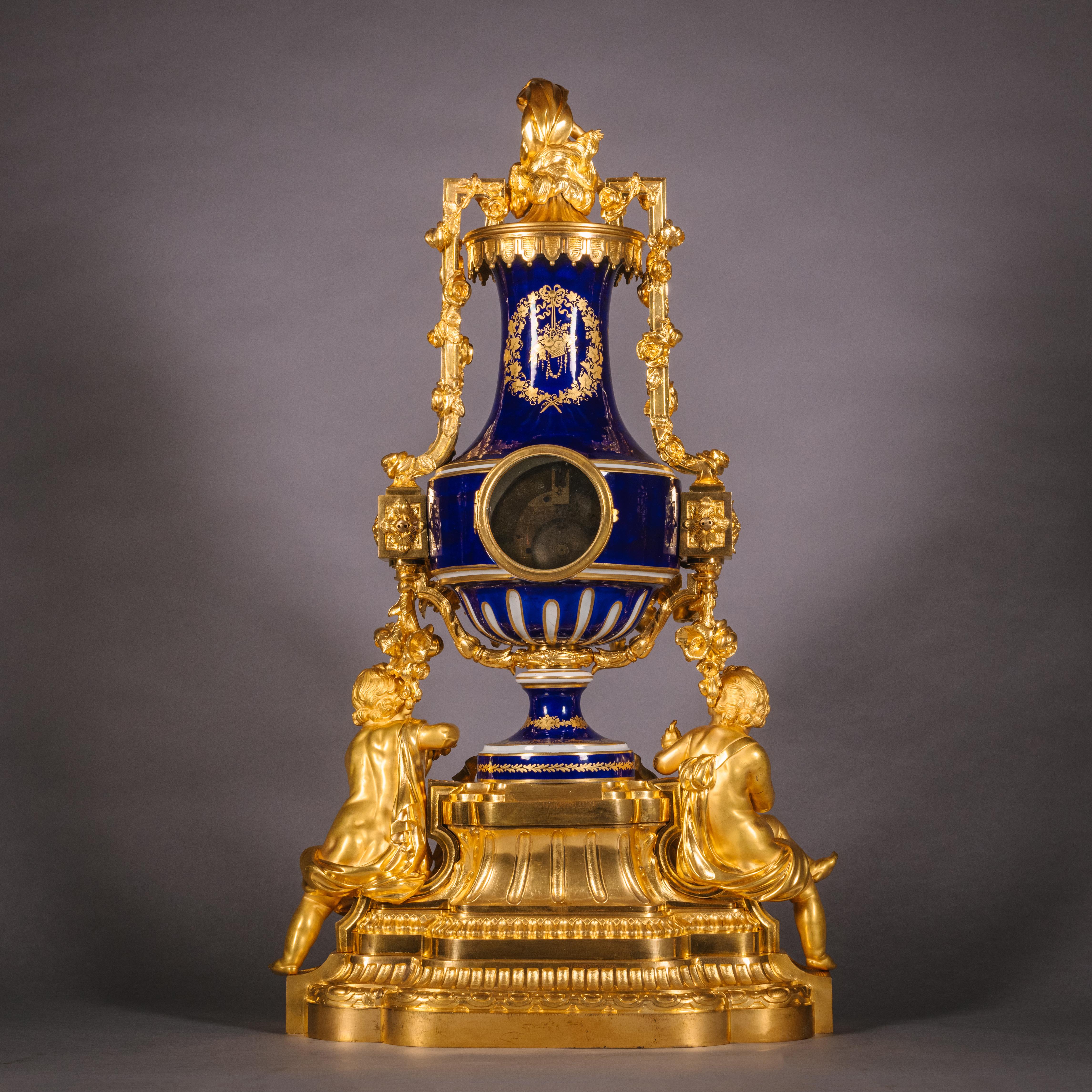 19th Century A Napoleon III Period Sèvres Style Porcelain Three-Piece Clock Garniture For Sale