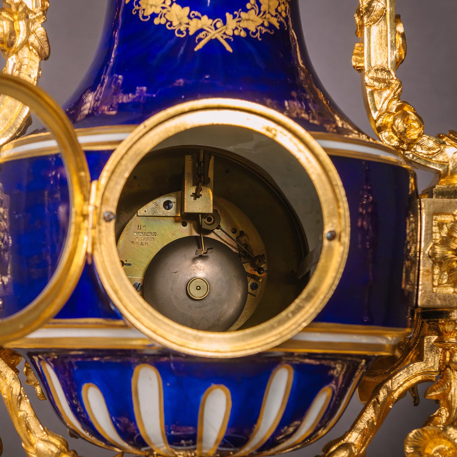 Enamel A Napoleon III Period Sèvres Style Porcelain Three-Piece Clock Garniture For Sale