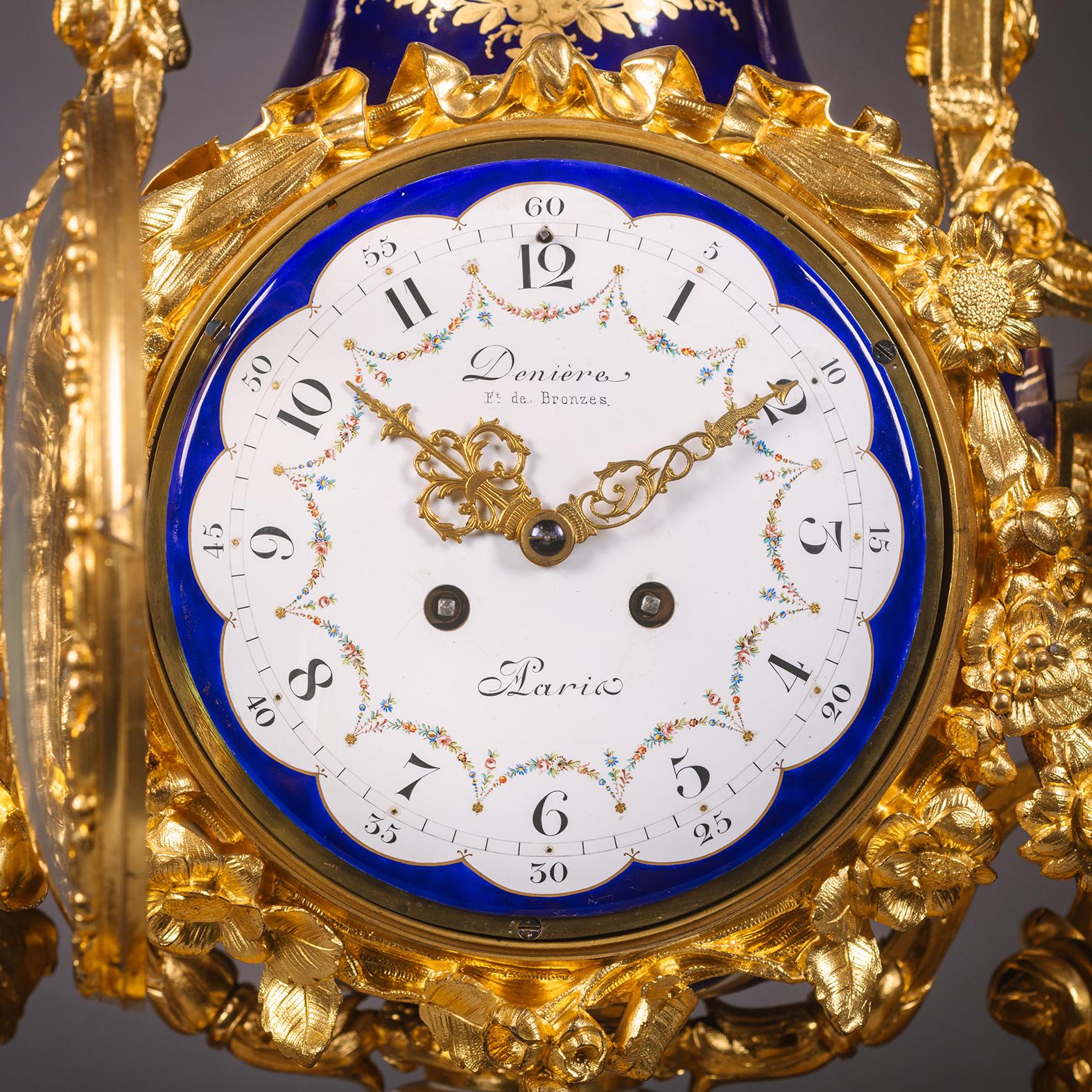 A Napoleon III Period Sèvres Style Porcelain Three-Piece Clock Garniture For Sale 1