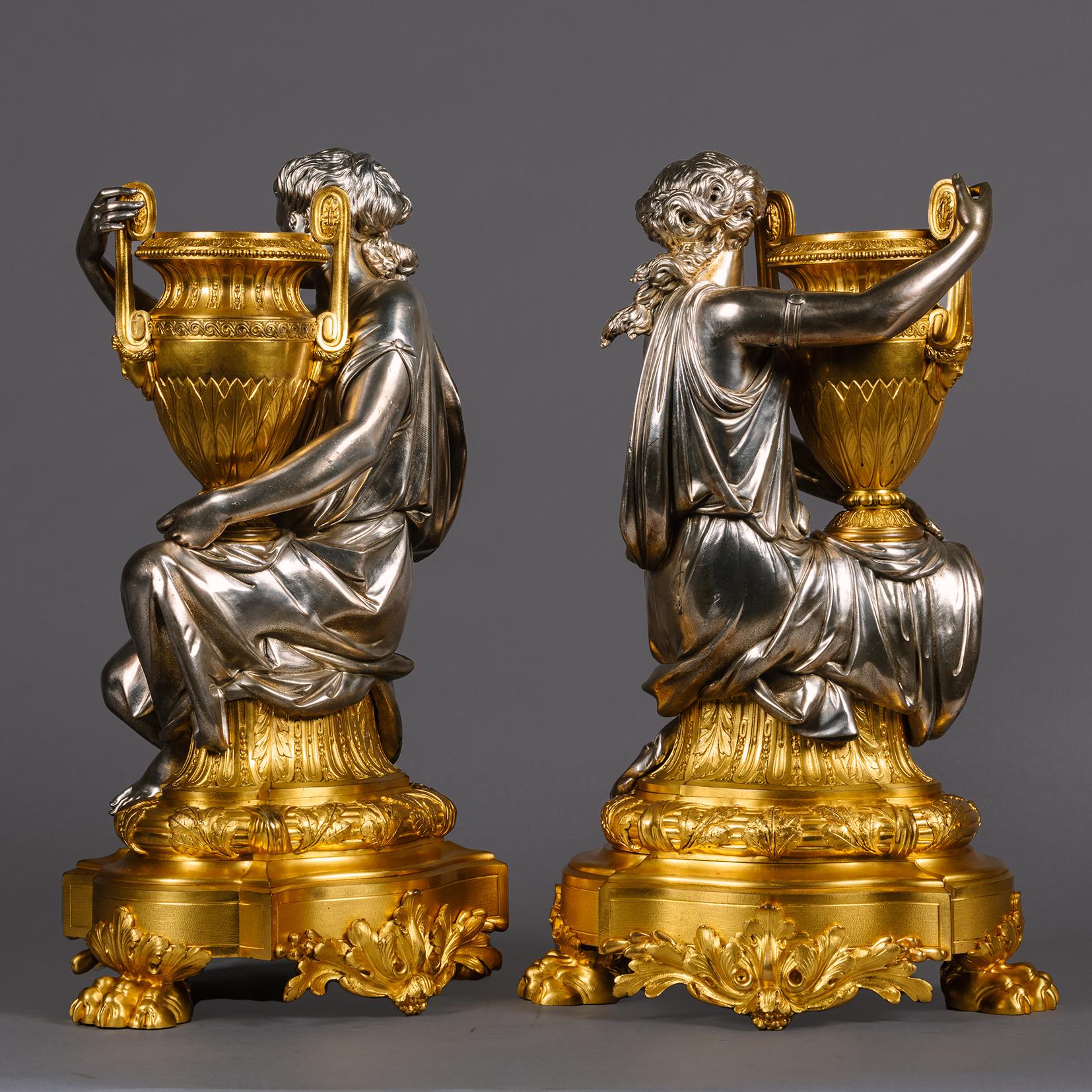 A Napoléon III Silvered-Bronze Clock Garniture by Charpentier, Paris For Sale 3