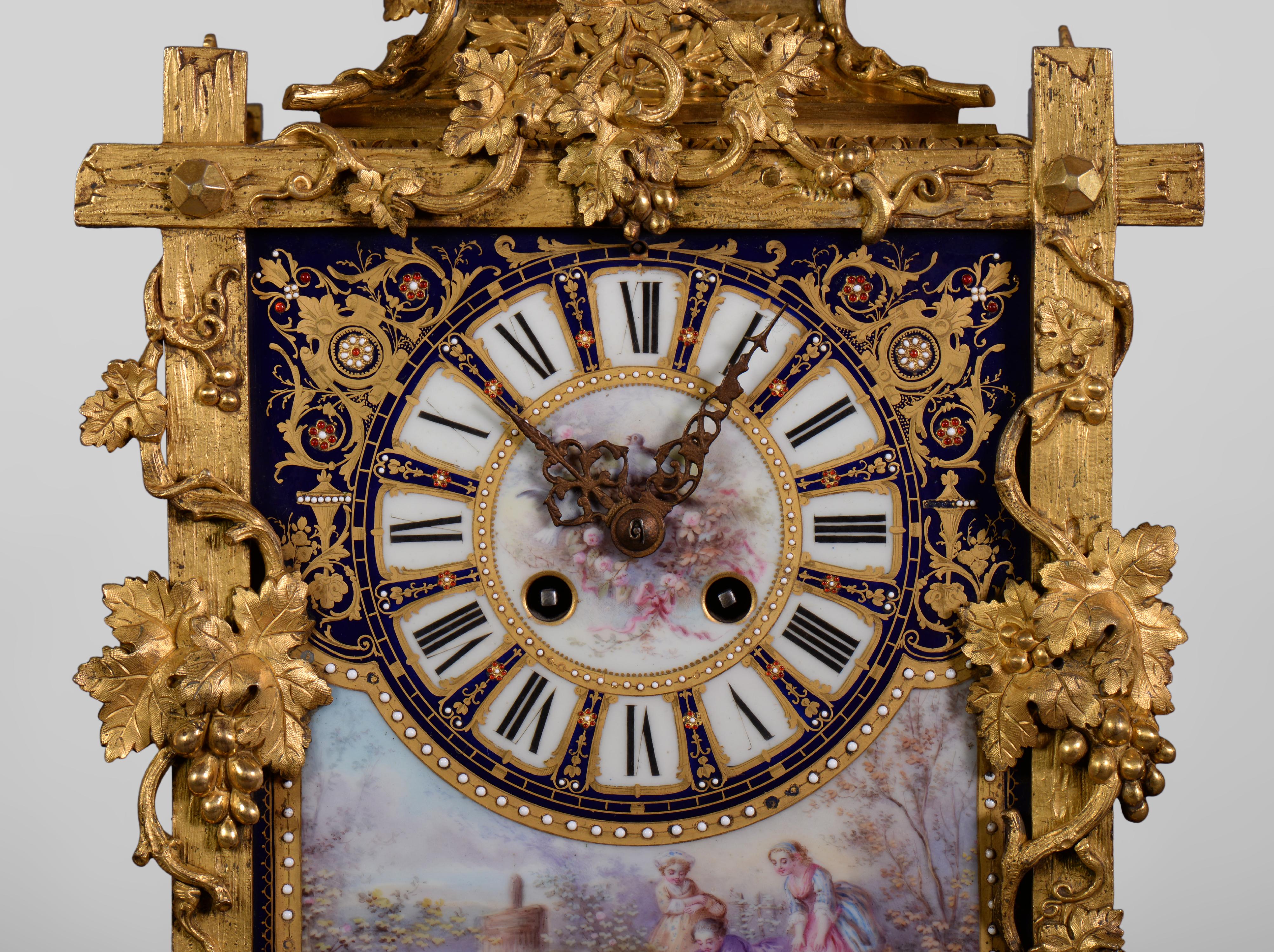 Gilt Napoleon III Style Clock Made Out of Porcelain and Gilded Bronze For Sale
