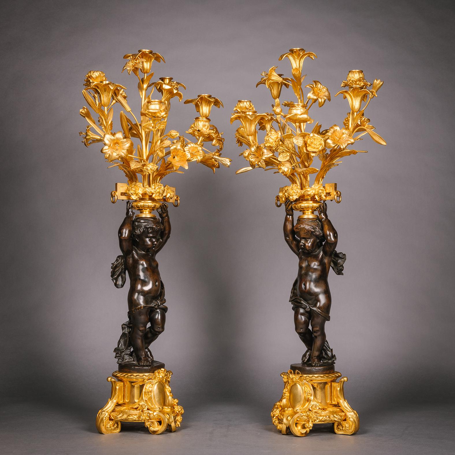 Bronze A Napoleon III Three Piece Figural Clock Garniture For Sale