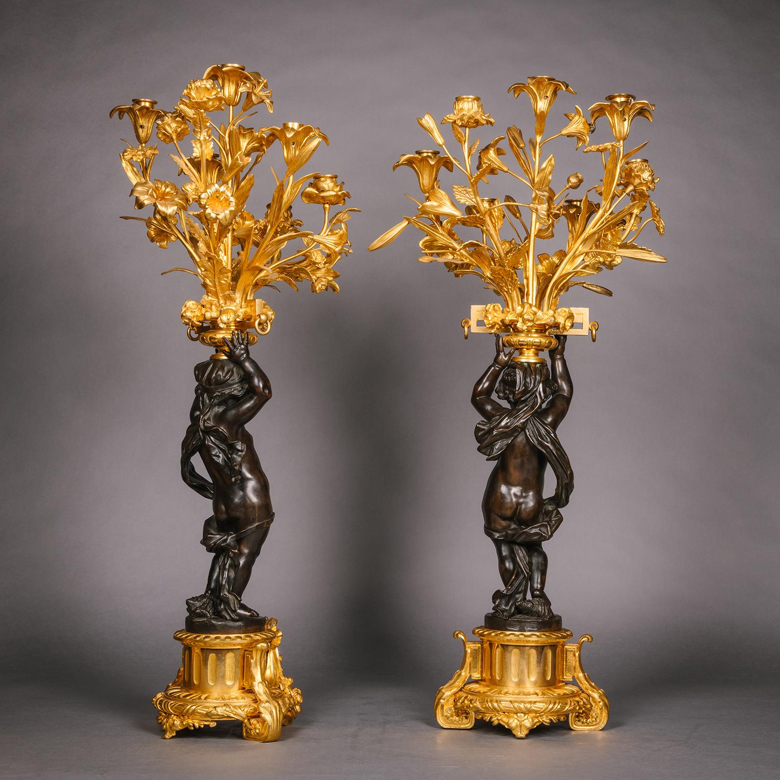 A Napoleon III Three Piece Figural Clock Garniture For Sale 1