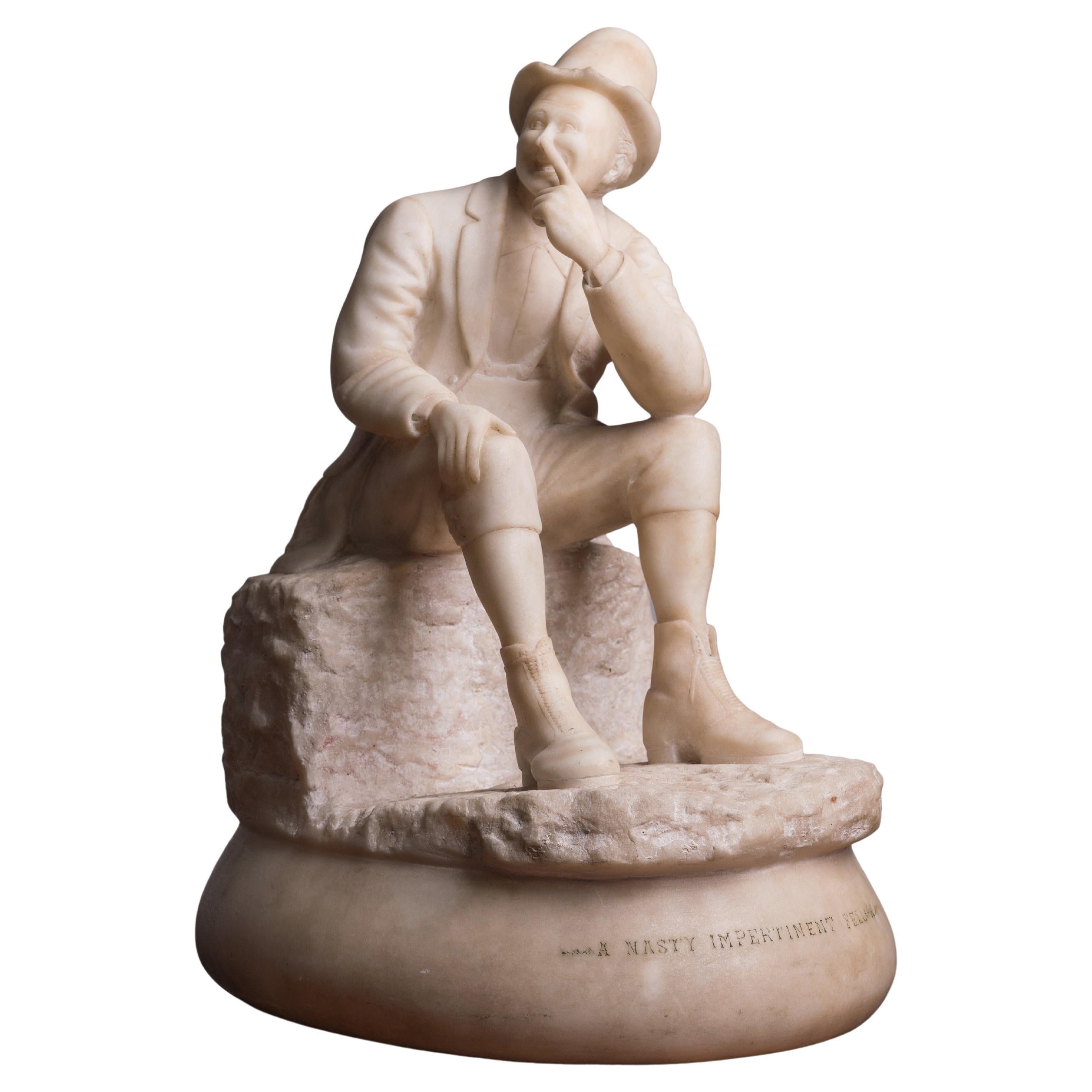 "Un brutto compagno impertinente" -  Scultura in marmo, XIX secolo in vendita