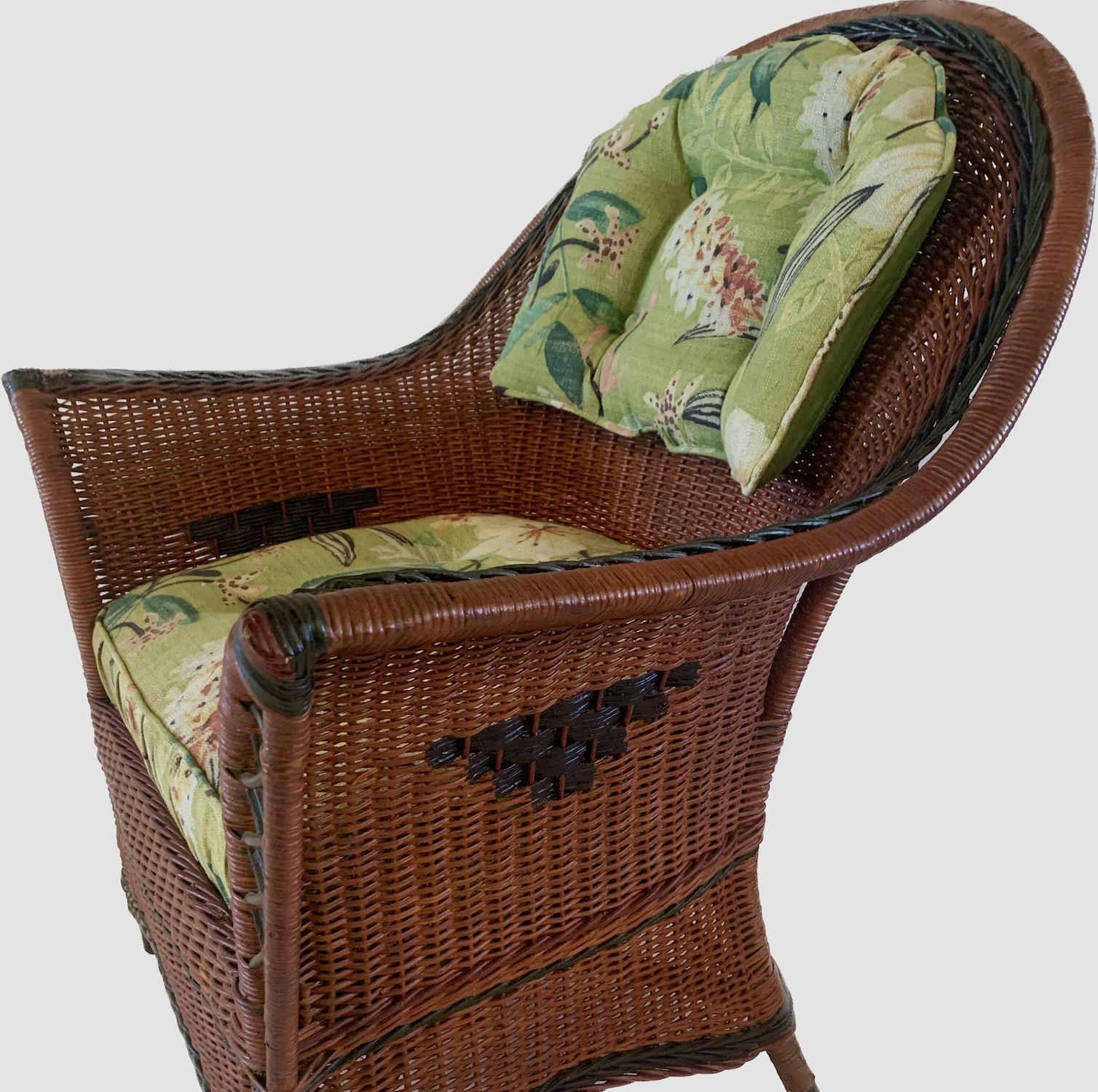 Other A Natural, Close Woven Wicker Arm Chair with Diamond Decoration For Sale