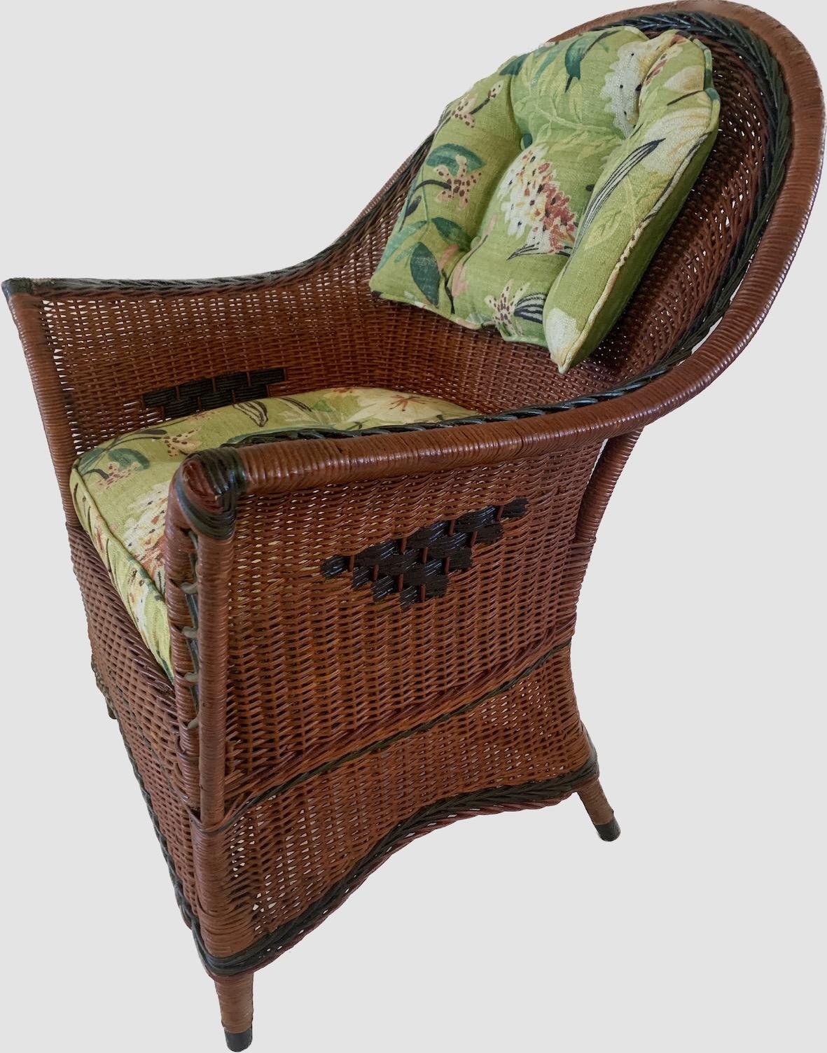 Early 20th Century A Natural, Close Woven Wicker Arm Chair with Diamond Decoration For Sale