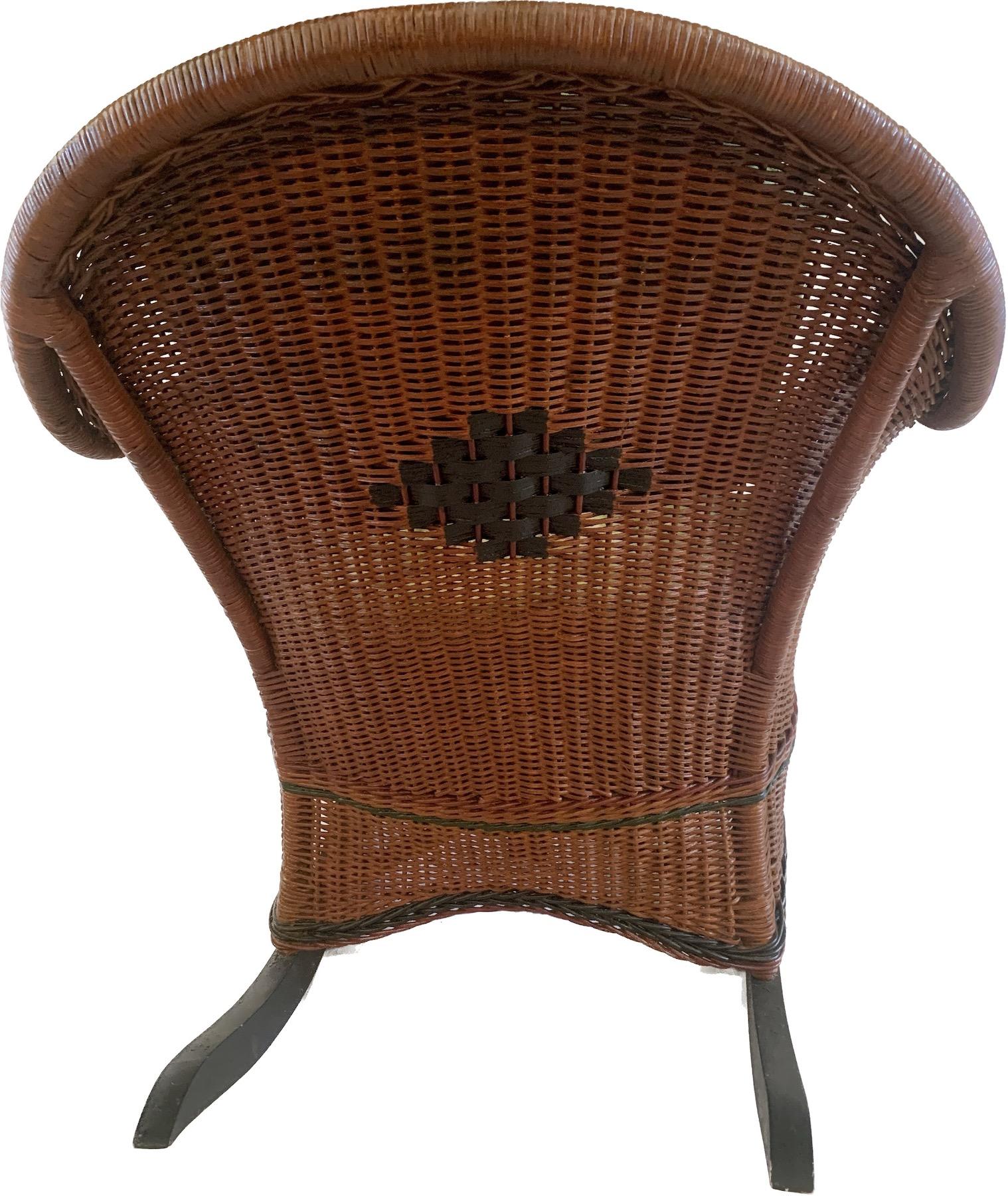 American A Natural, Close Woven Wicker Rocker with Diamond Decoration For Sale