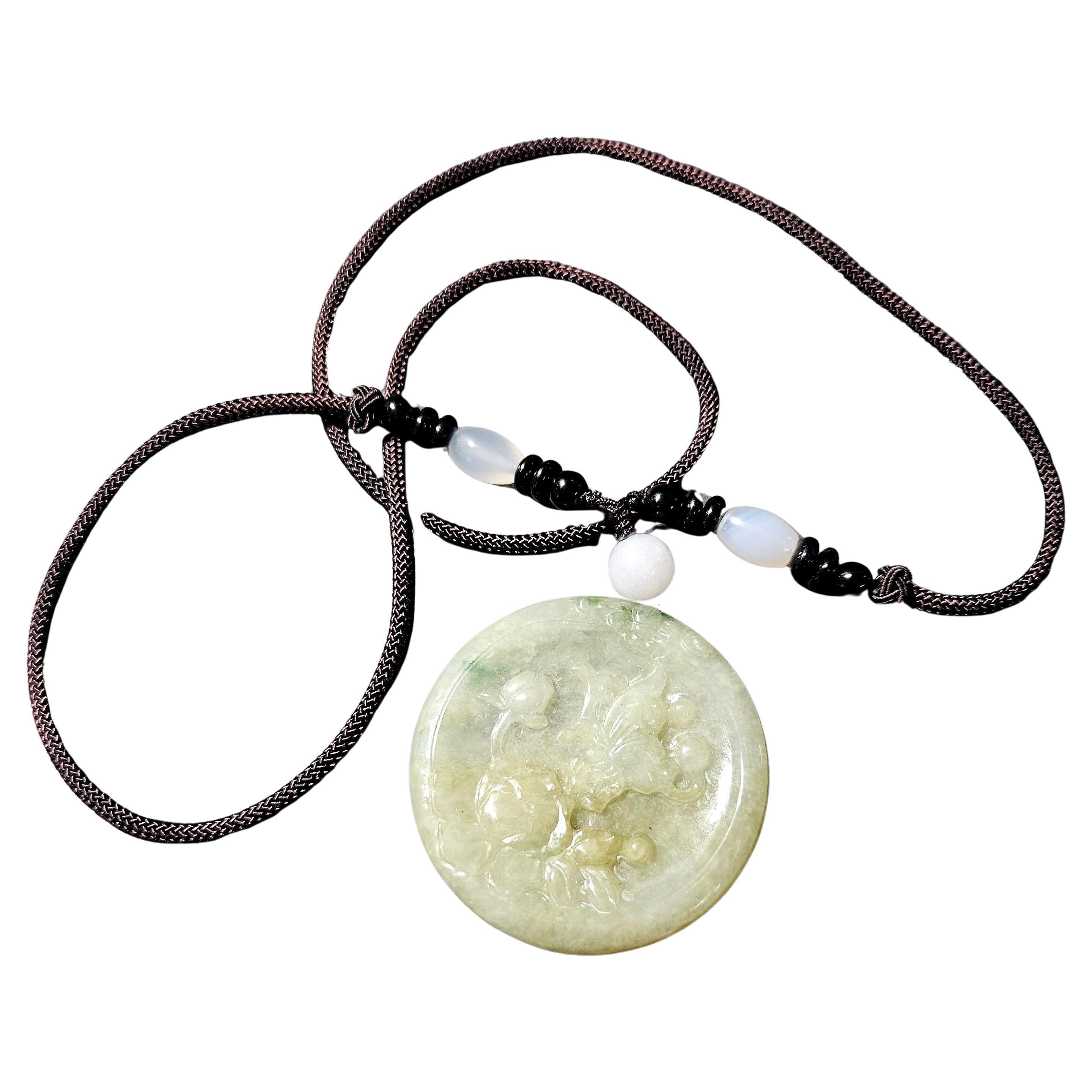 Pendentif disque en jadéite naturelle du Myanmar Ric#JD004