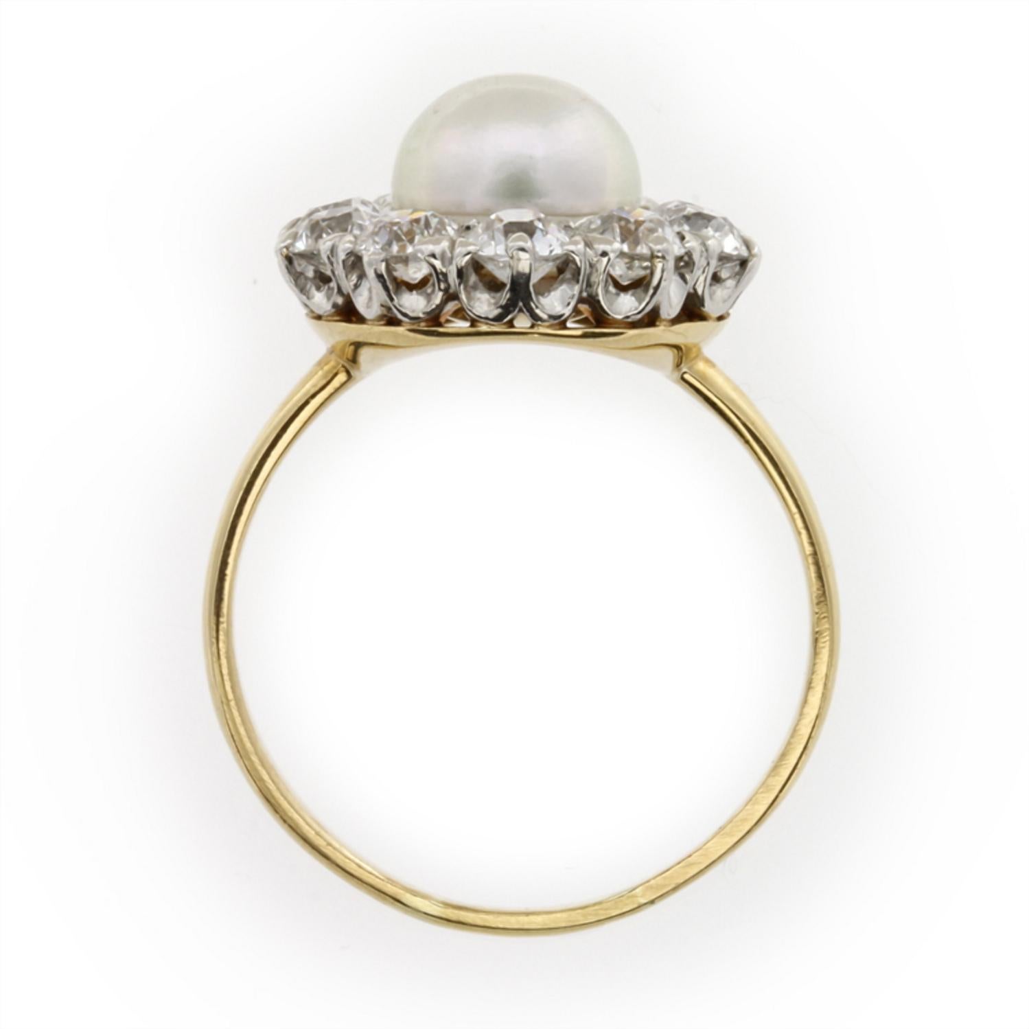 Victorian Natural Pearl and Diamond Circular Cluster Ring