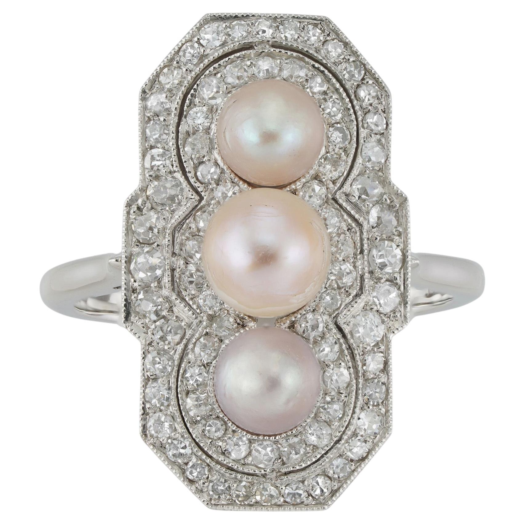 A natural pearl and diamond cluster ring For Sale