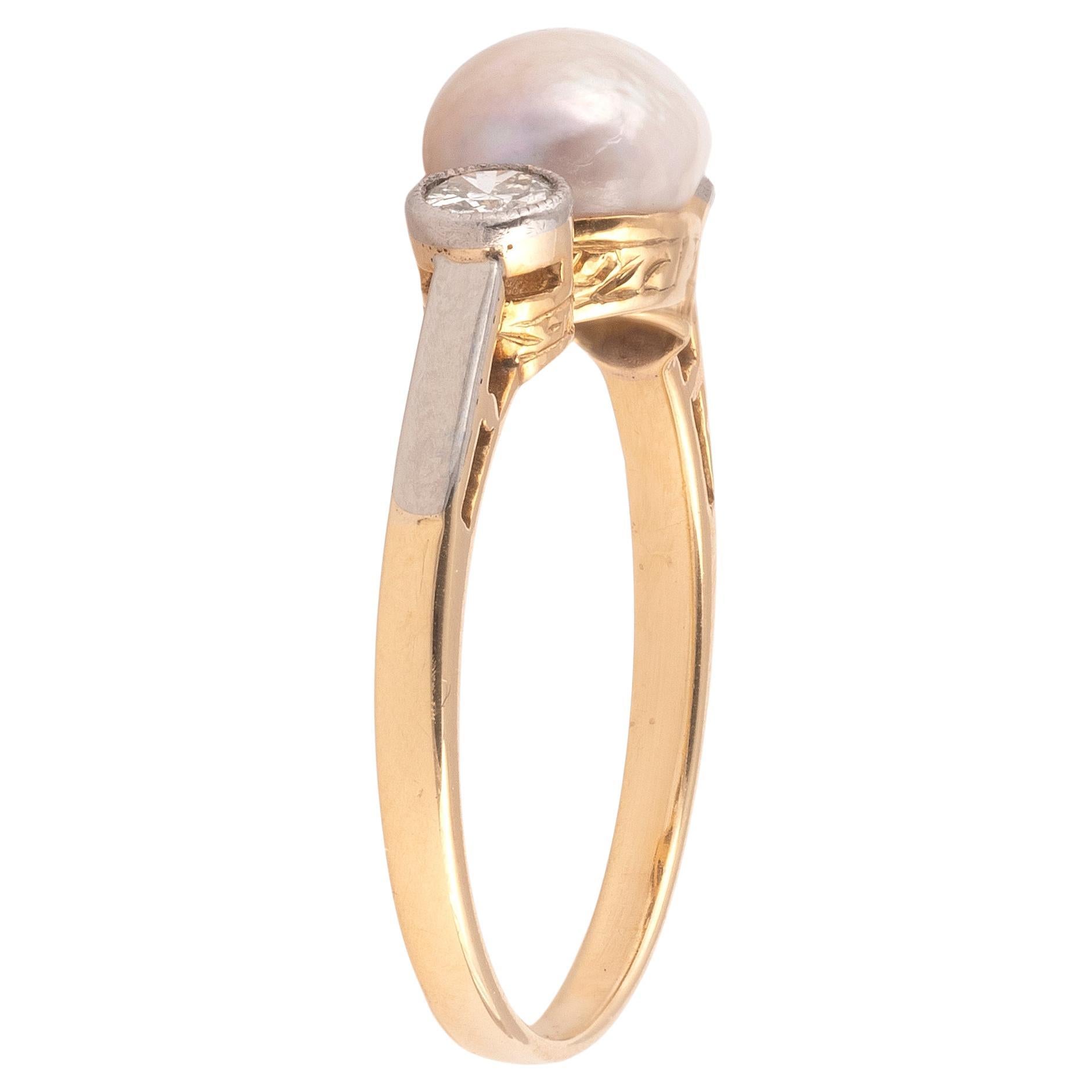 Art Nouveau A Natural Pearl And Old Cut Diamond Ring Circa 1910 For Sale