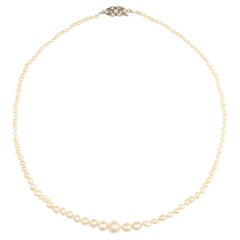Natural Pearl Necklace in 18K White Gold & Platinum, Circa 1910