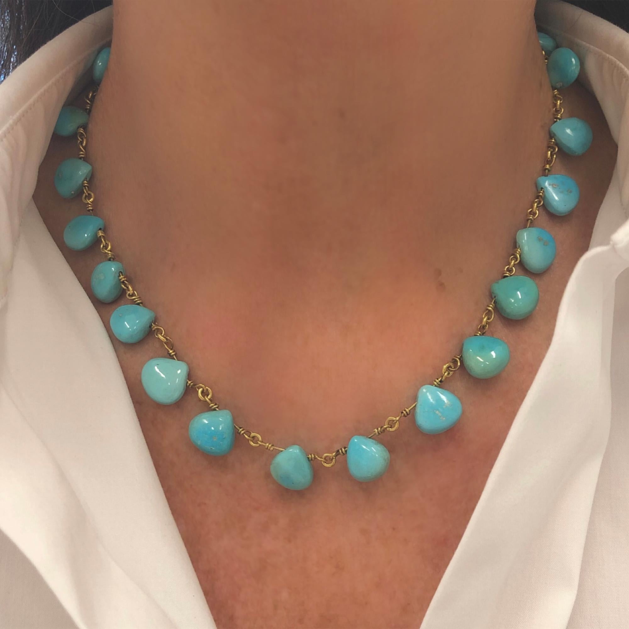 Modern Natural Turquoise Beaded Necklace Set in 18K Yellow Gold