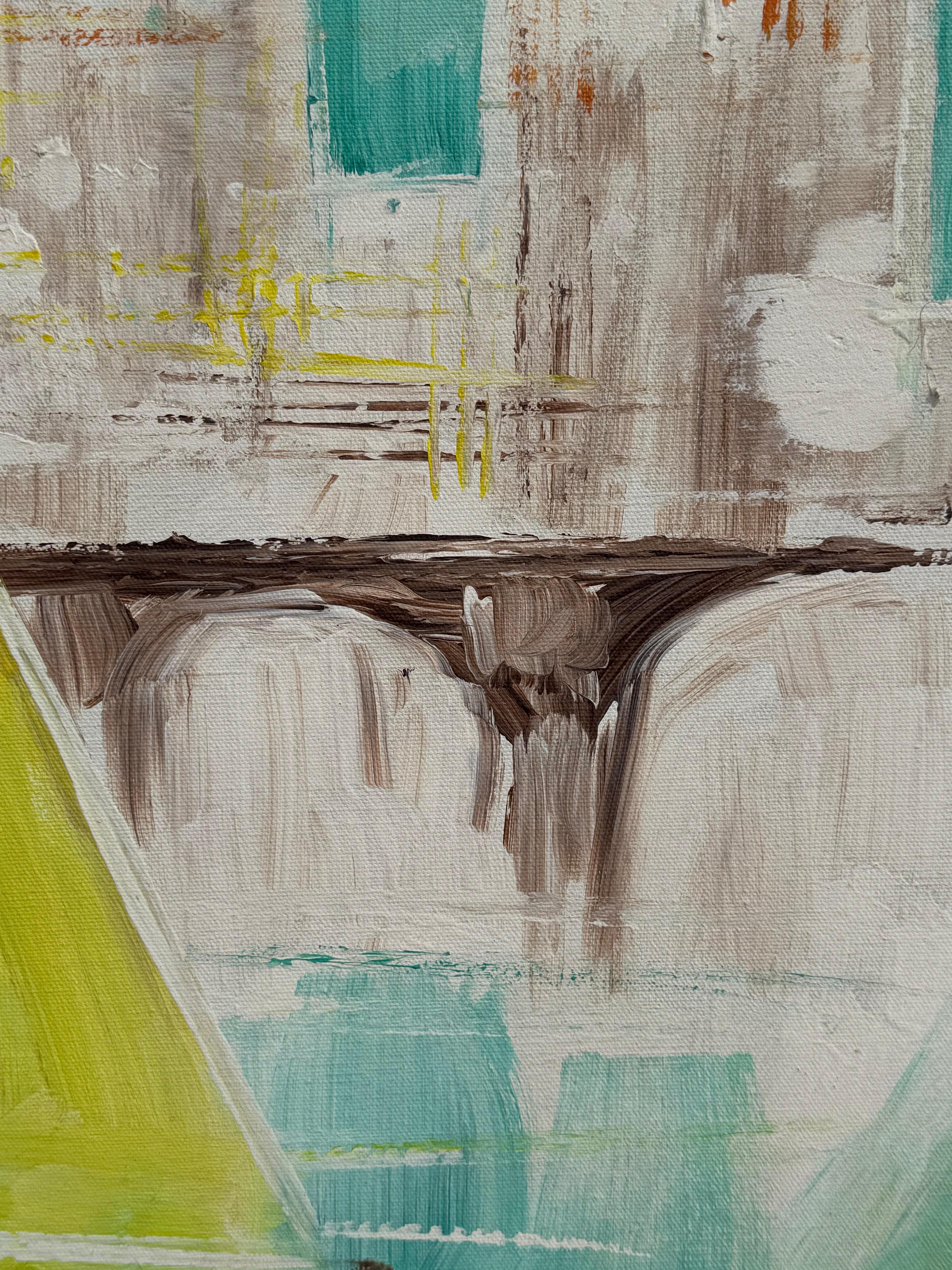 Ein nautisches Gemälde von Le Mark Harbor Scene Mid Century Aqua Blue (amerikanisch) im Angebot