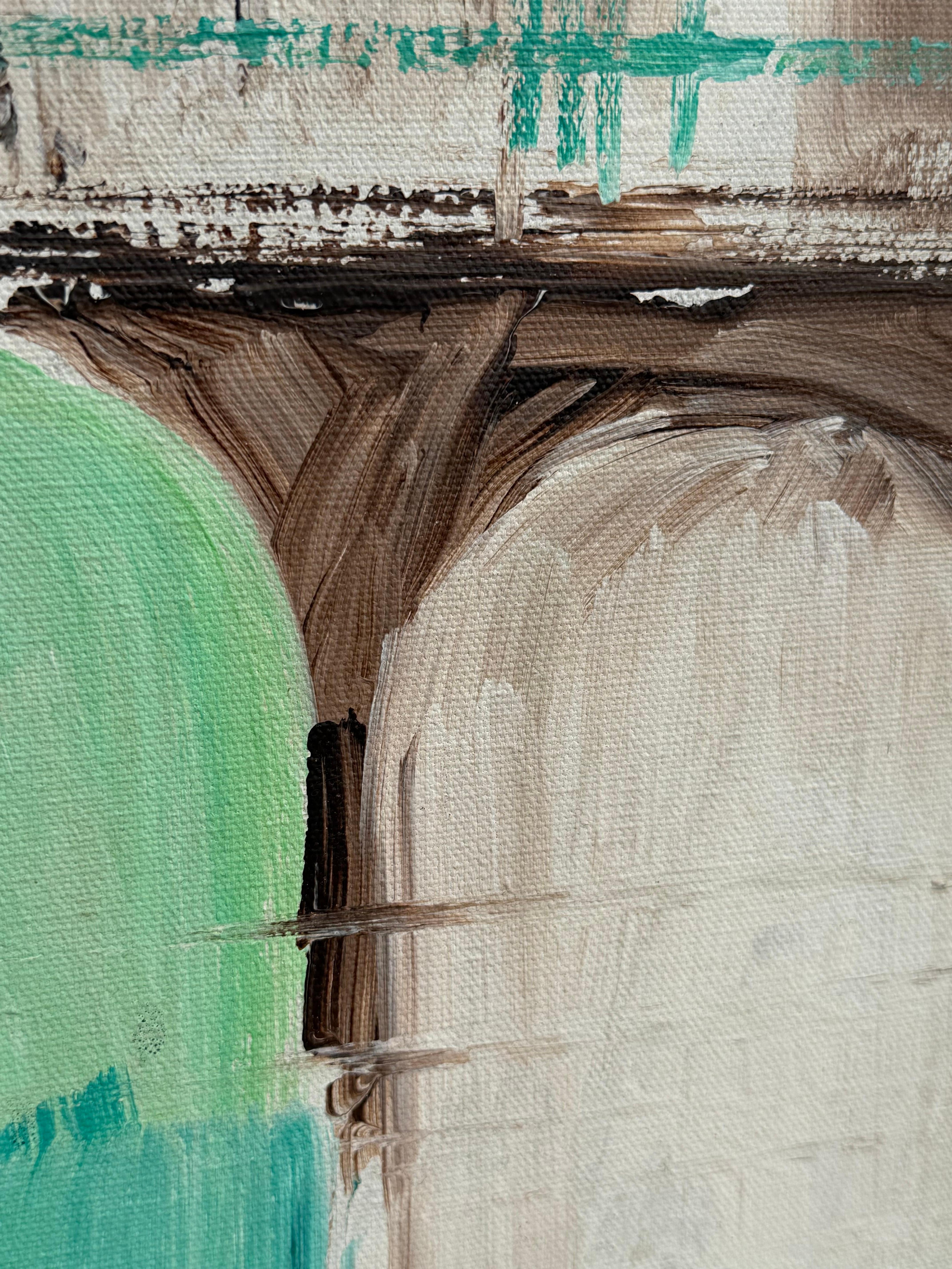 Ein nautisches Gemälde von Le Mark Harbor Scene Mid Century Aqua Blue (Leinwand) im Angebot