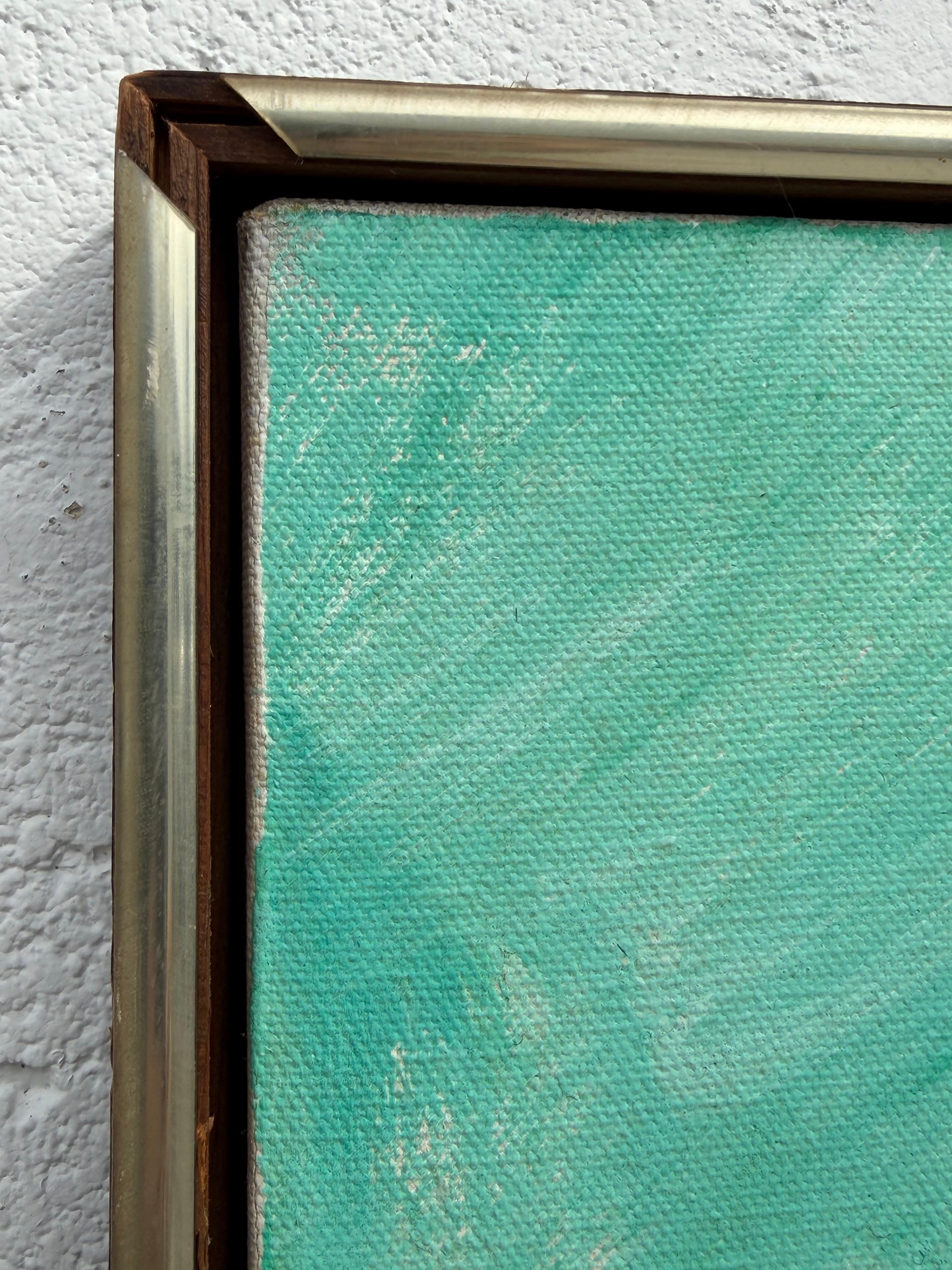 Ein nautisches Gemälde von Le Mark Harbor Scene Mid Century Aqua Blue im Angebot 1