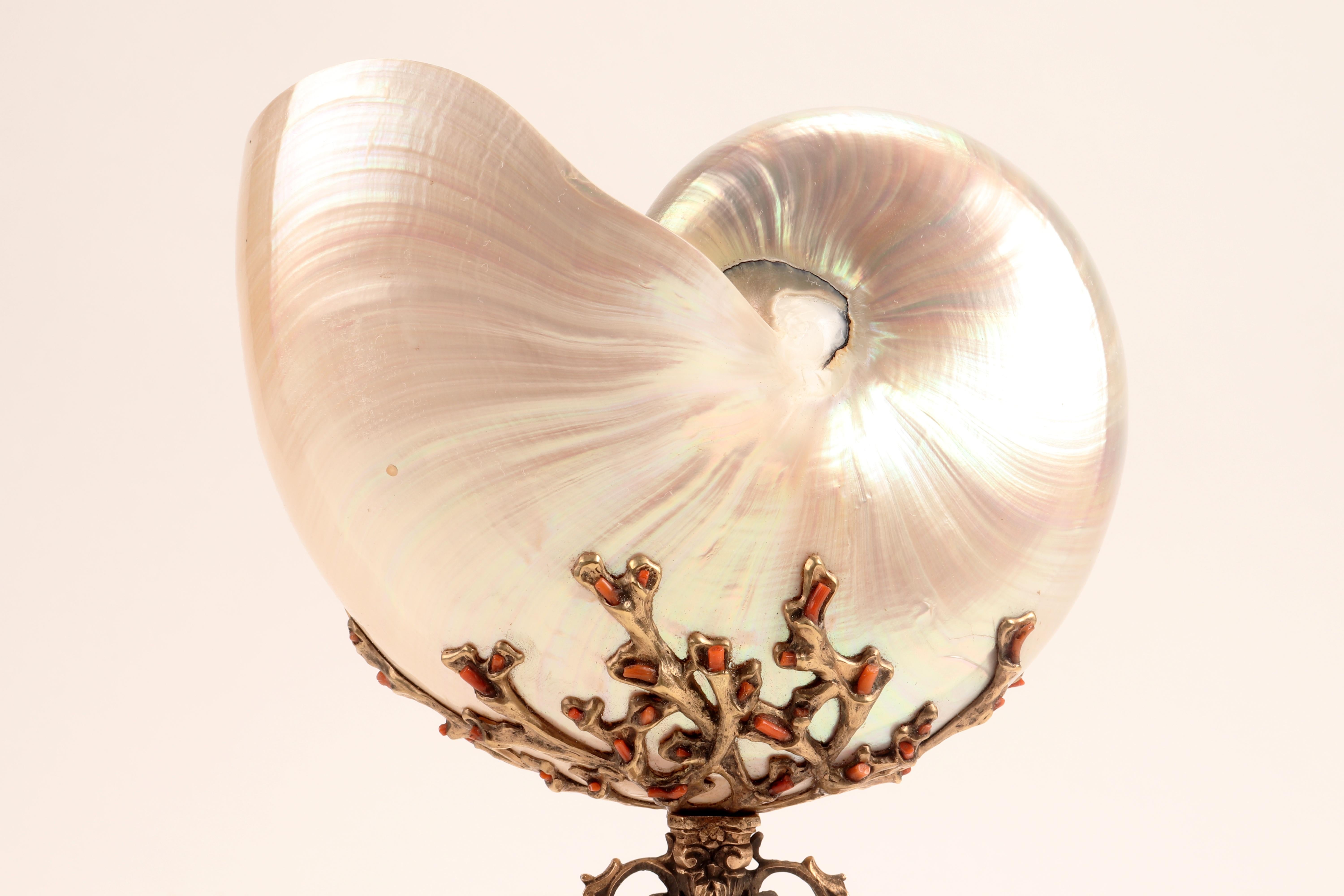 Nautilus Pompilius Mounted with Pieces of Coral from Trapani, Italy, 1870 In Good Condition In Milan, IT