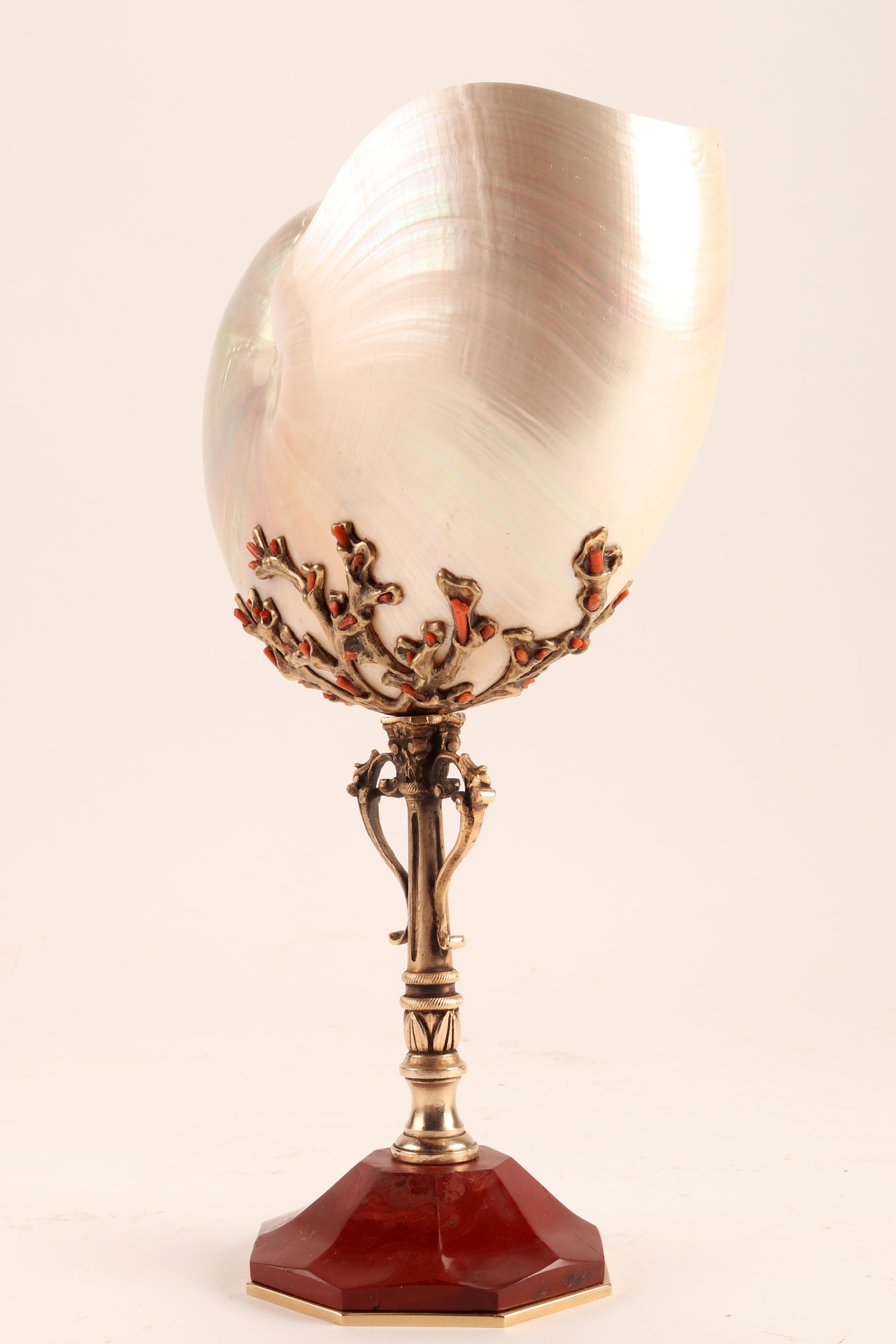 Nautilus Pompilius Mounted with Pieces of Coral from Trapani, Italy, 1870 1