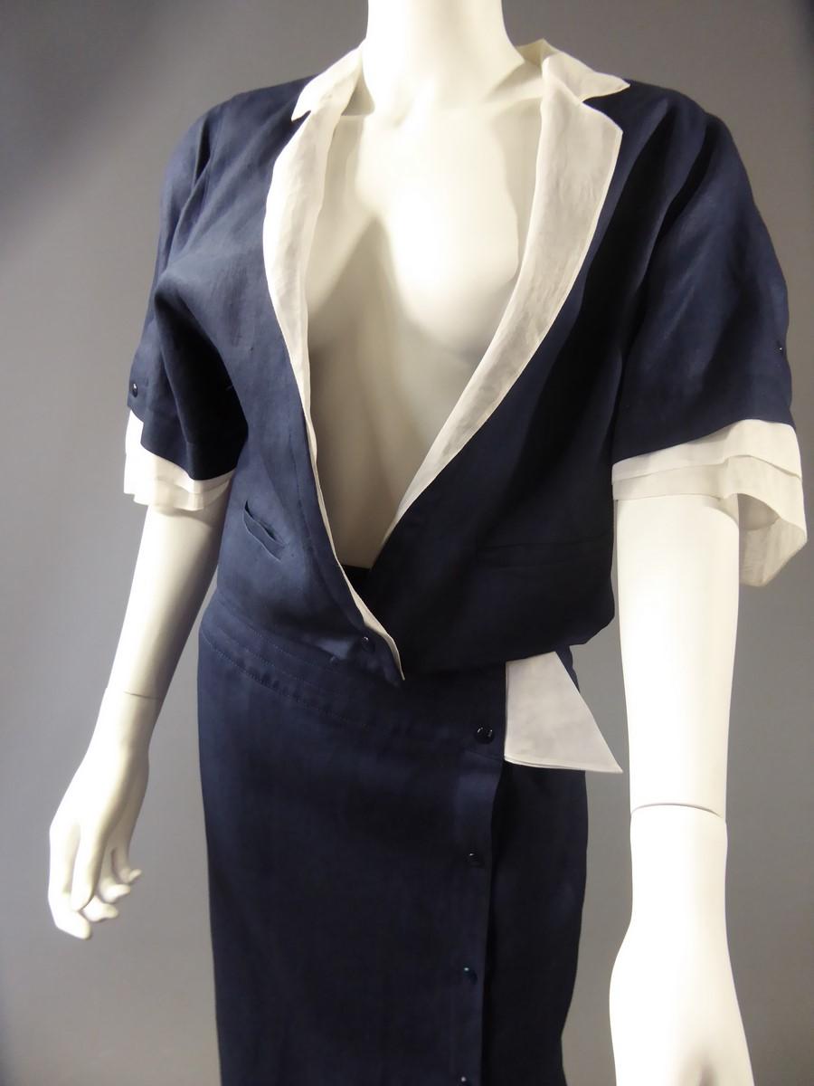 A Navy & White Organza Skirt Suit by Claude Montana - French Circa 1980 For Sale 6