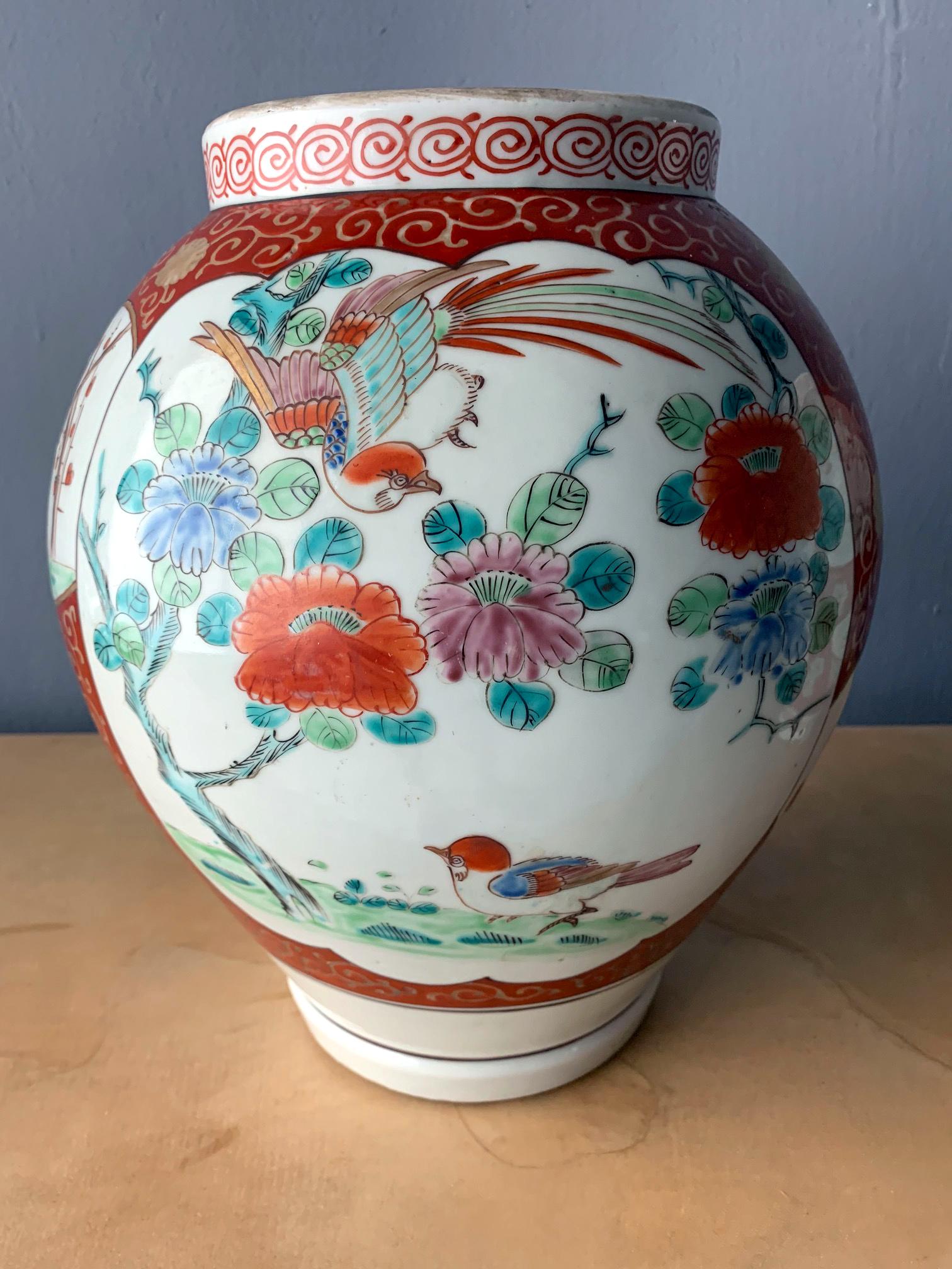 Japonisme Near Pair of Antique Japanese Arita Export Ceramic Jars For Sale