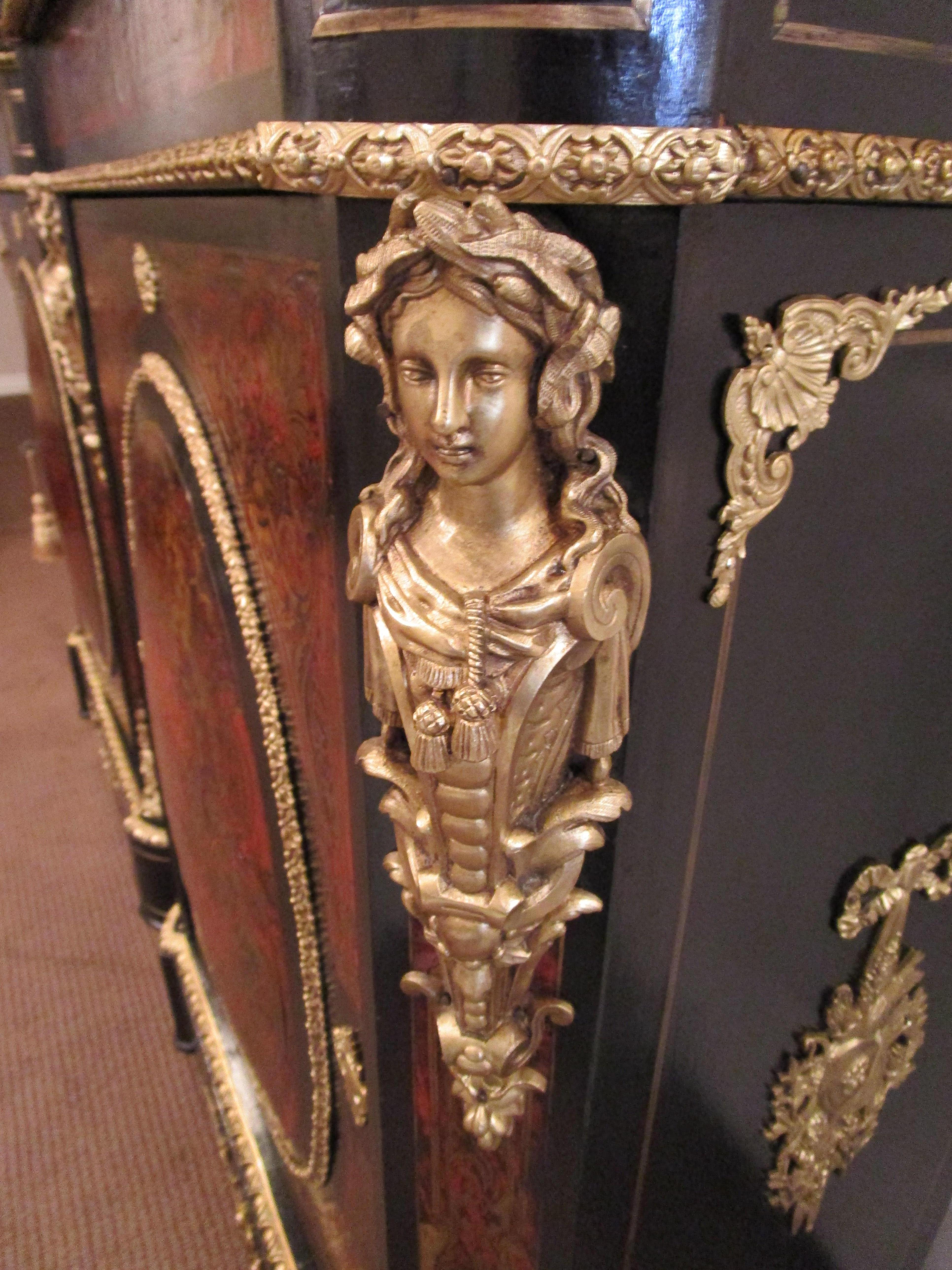 Near Pair of 19th Century French Boulle and Gilt Bronze Marble Top Cabinets 2