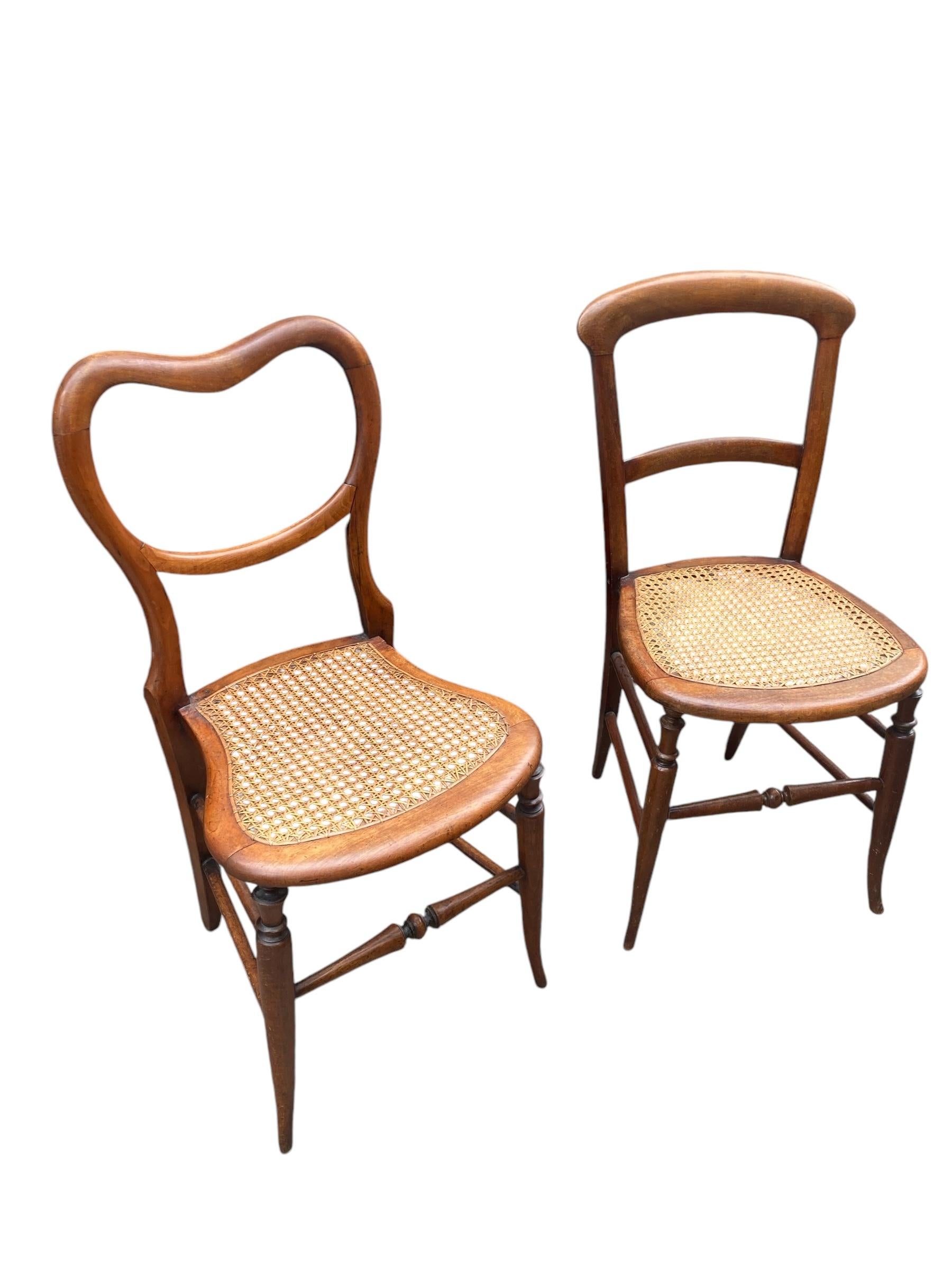 A near pair of Beech framed Victorian side chairs with original Bergere seating 4