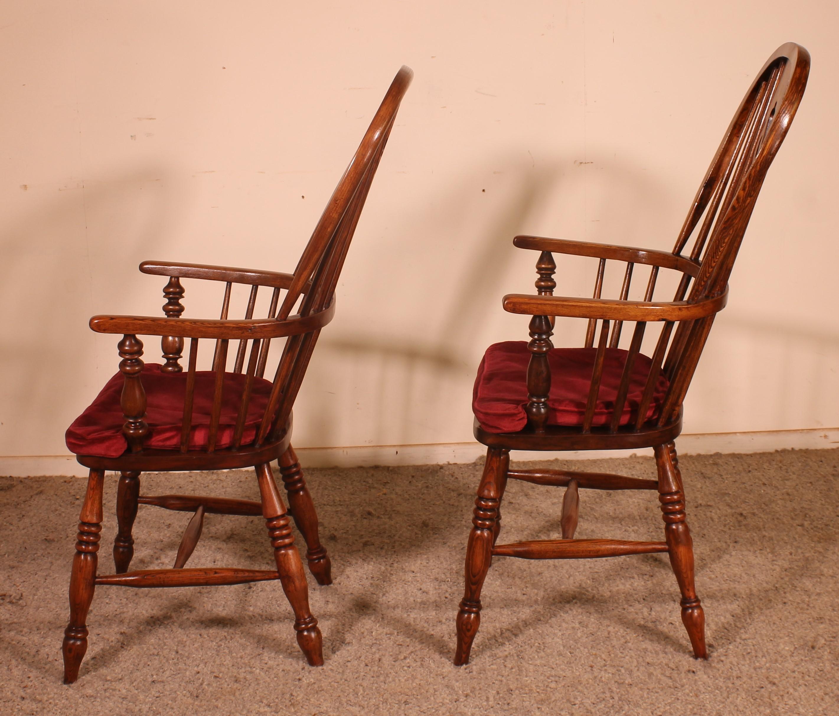 British Near Pair of English Windsor Armchairs from the 19th Century