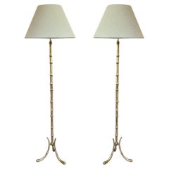 Retro A Near Pair of French 1960s Faux Bamboo Bagués Style Floor Lamps