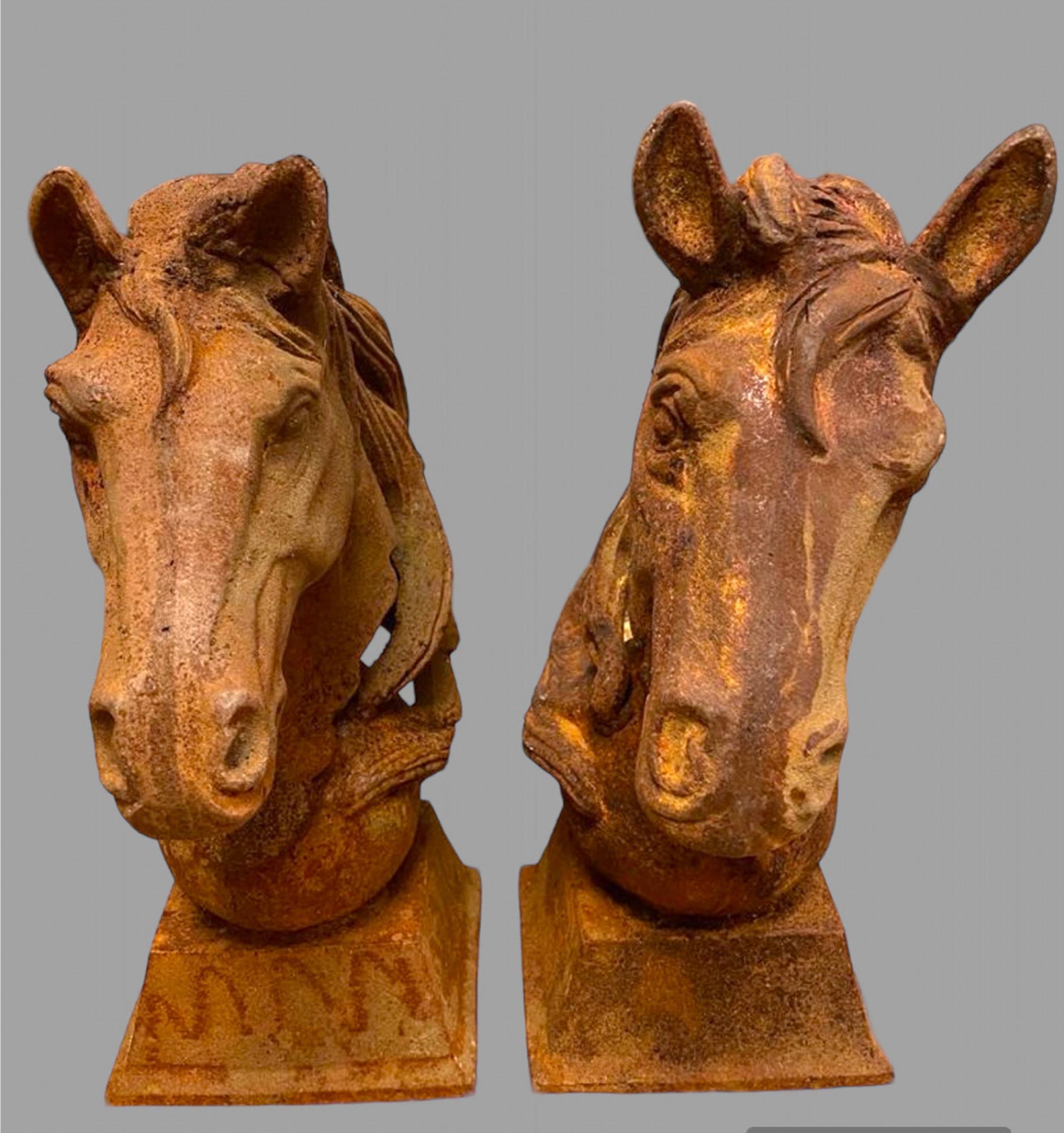 British A Near Pair of Large Horse Heads in Cast Iron For Sale