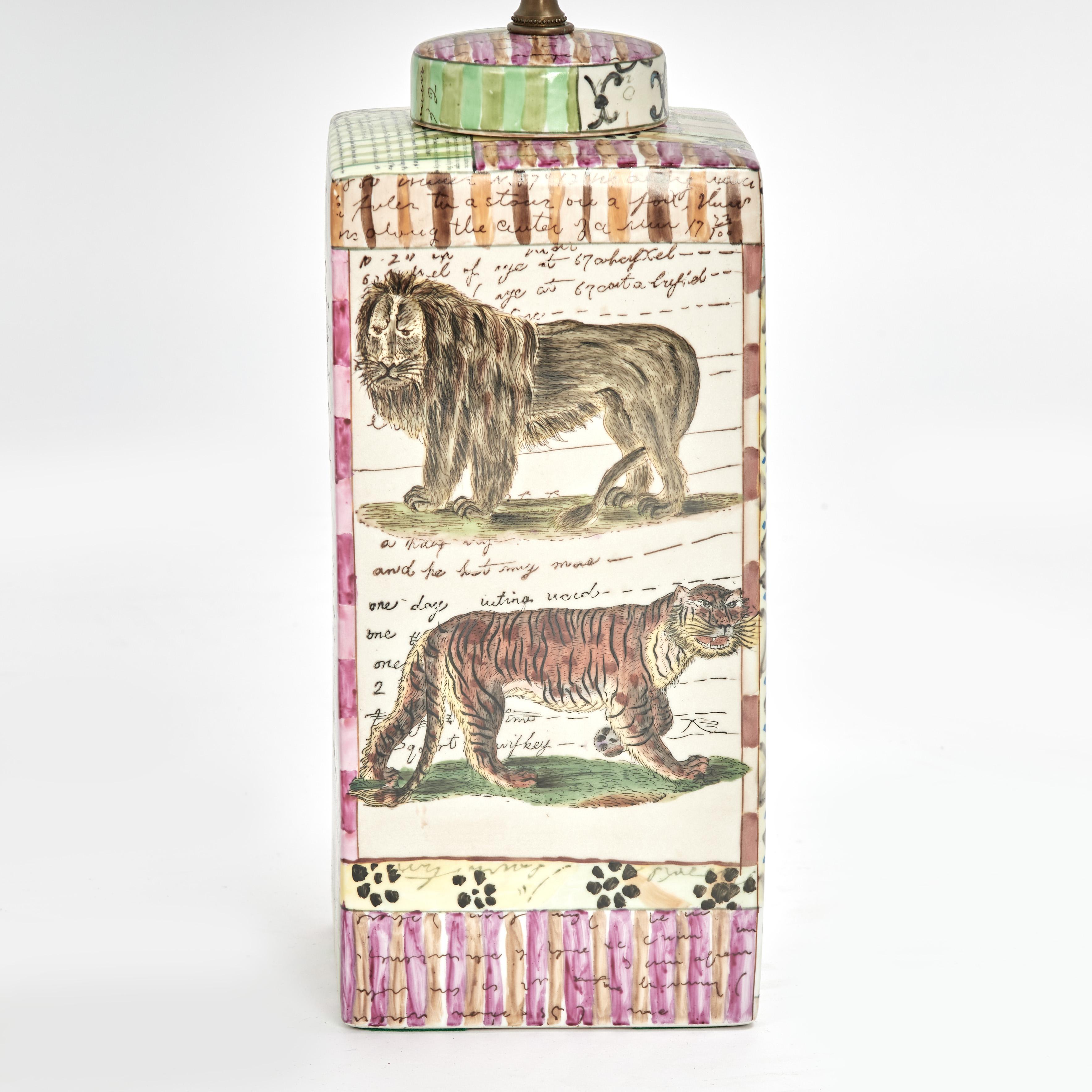 Chinese A Near Pair of  Safari Animal Porcelain Table Lamps by John Derian For Sale