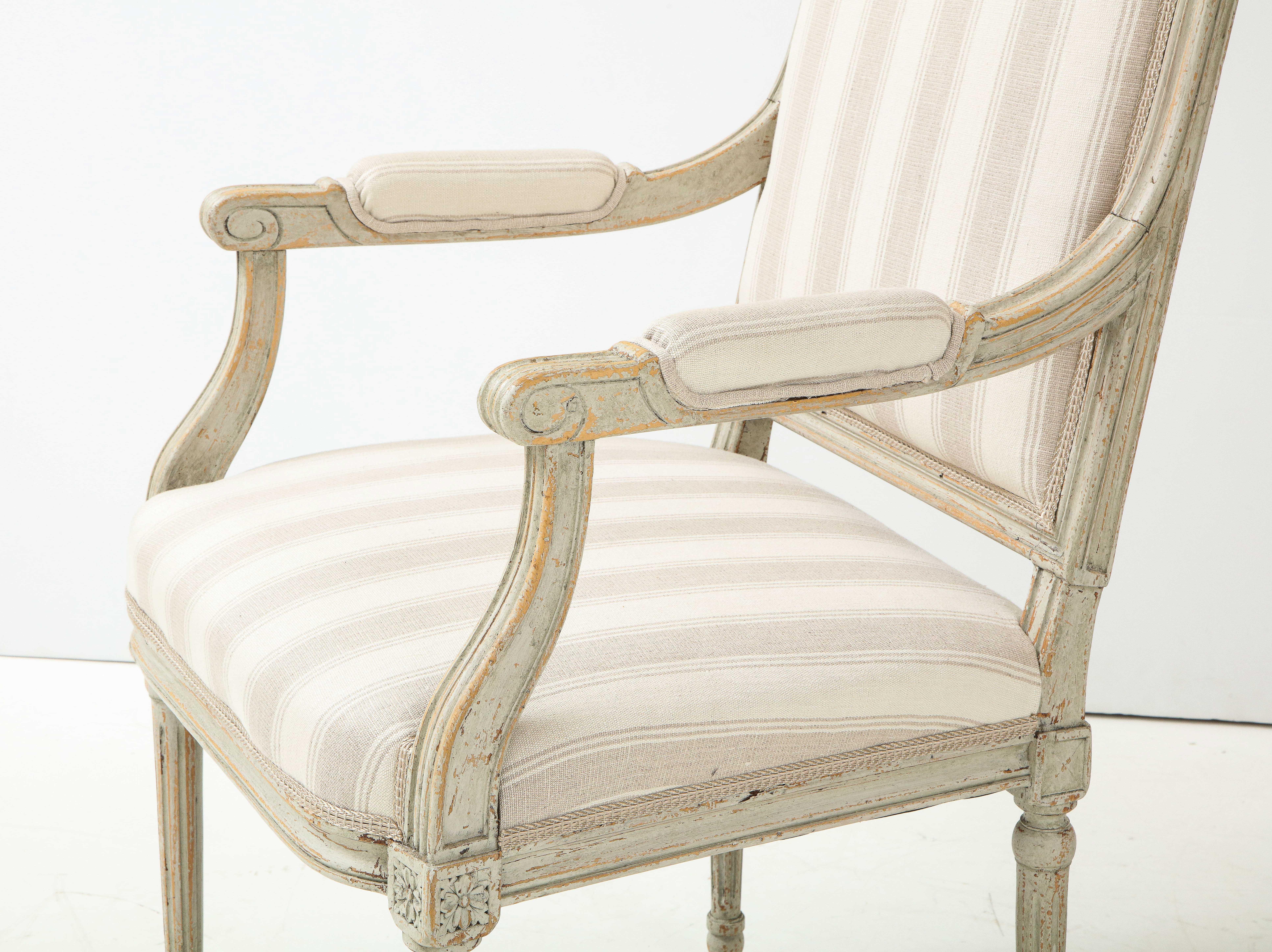 Near Pair of Swedish Late Gustavian Style Painted Open Armchairs, Circa 1870s 6