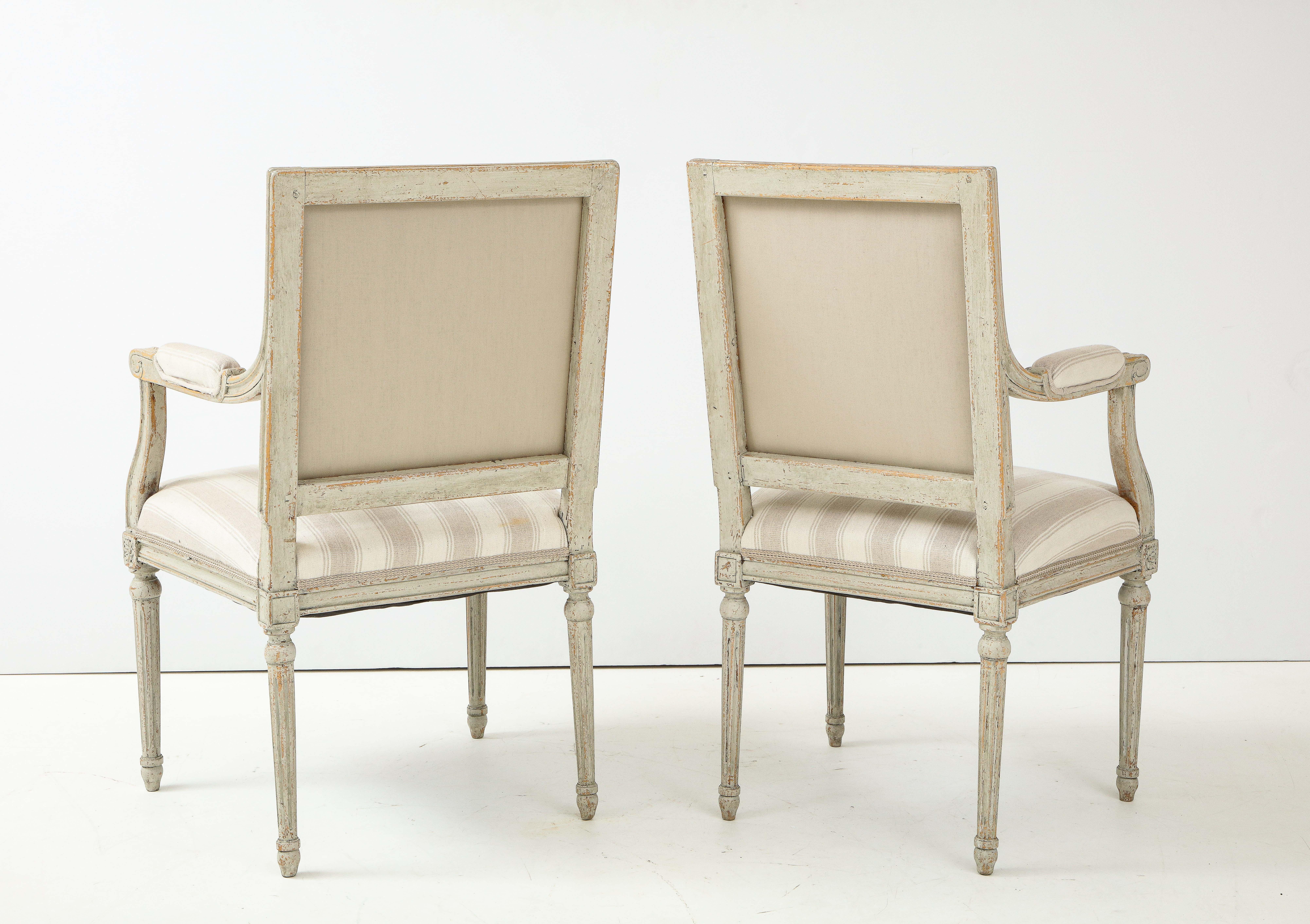 Near Pair of Swedish Late Gustavian Style Painted Open Armchairs, Circa 1870s 7