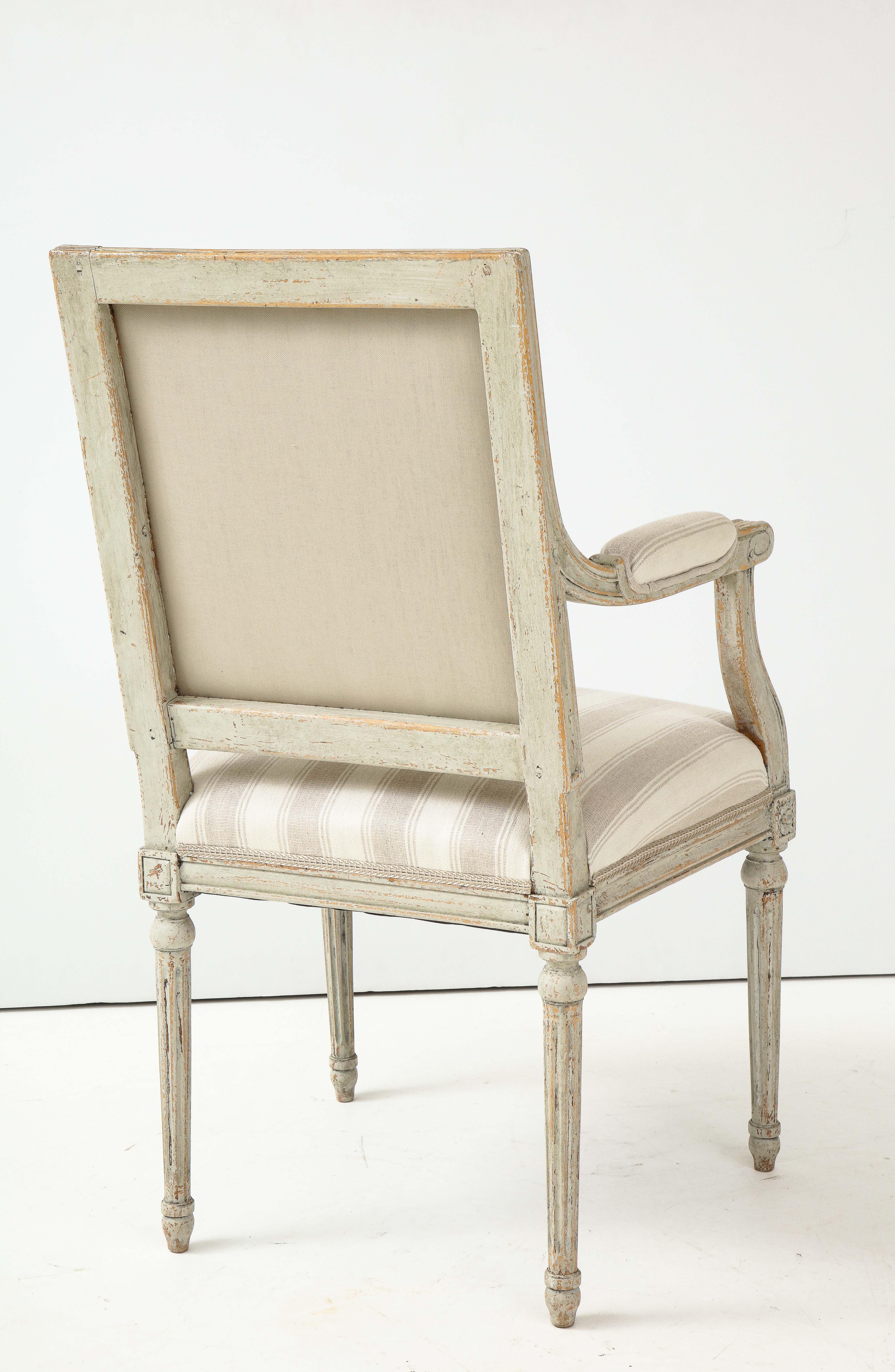 Near Pair of Swedish Late Gustavian Style Painted Open Armchairs, Circa 1870s 8