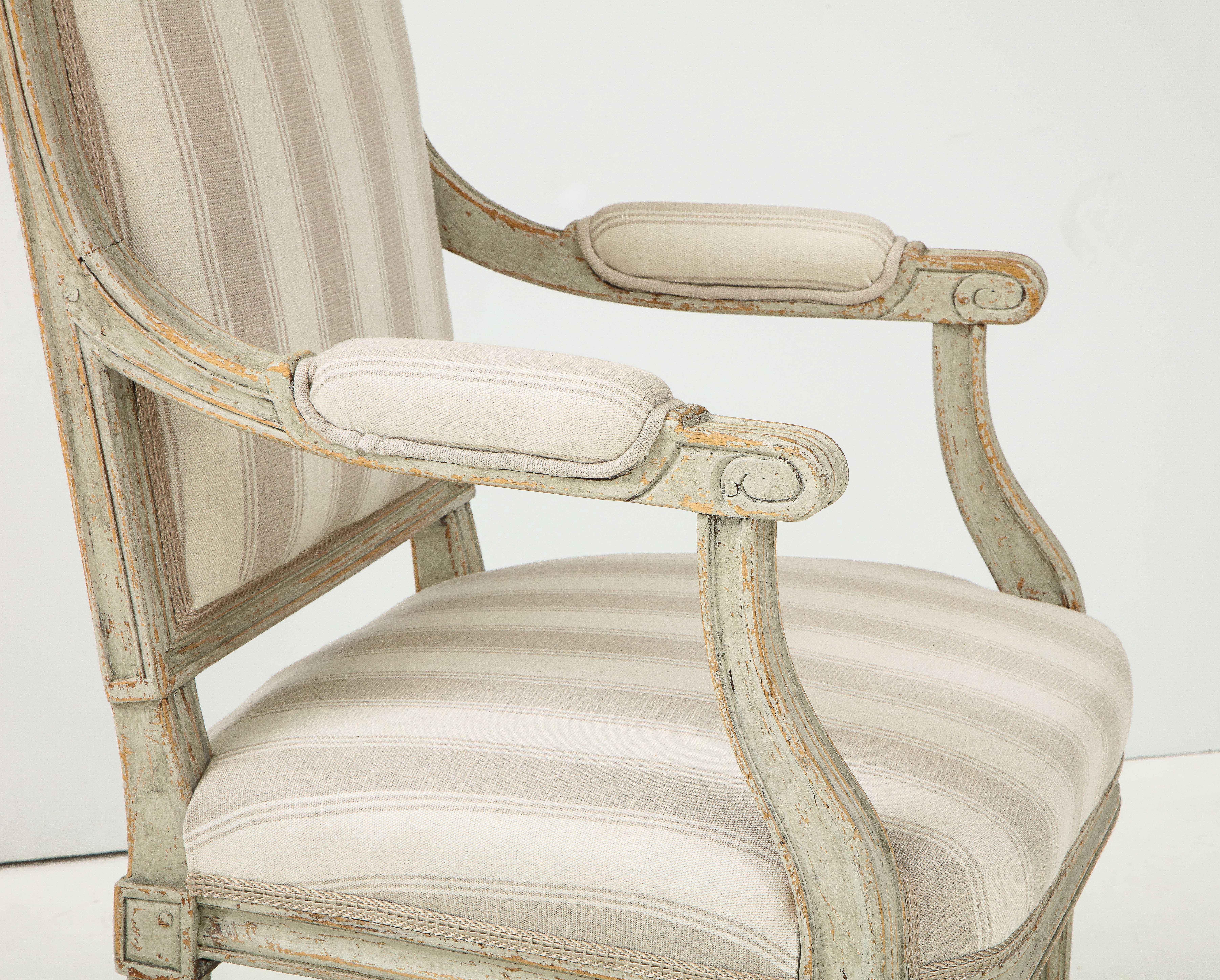 Near Pair of Swedish Late Gustavian Style Painted Open Armchairs, Circa 1870s 9