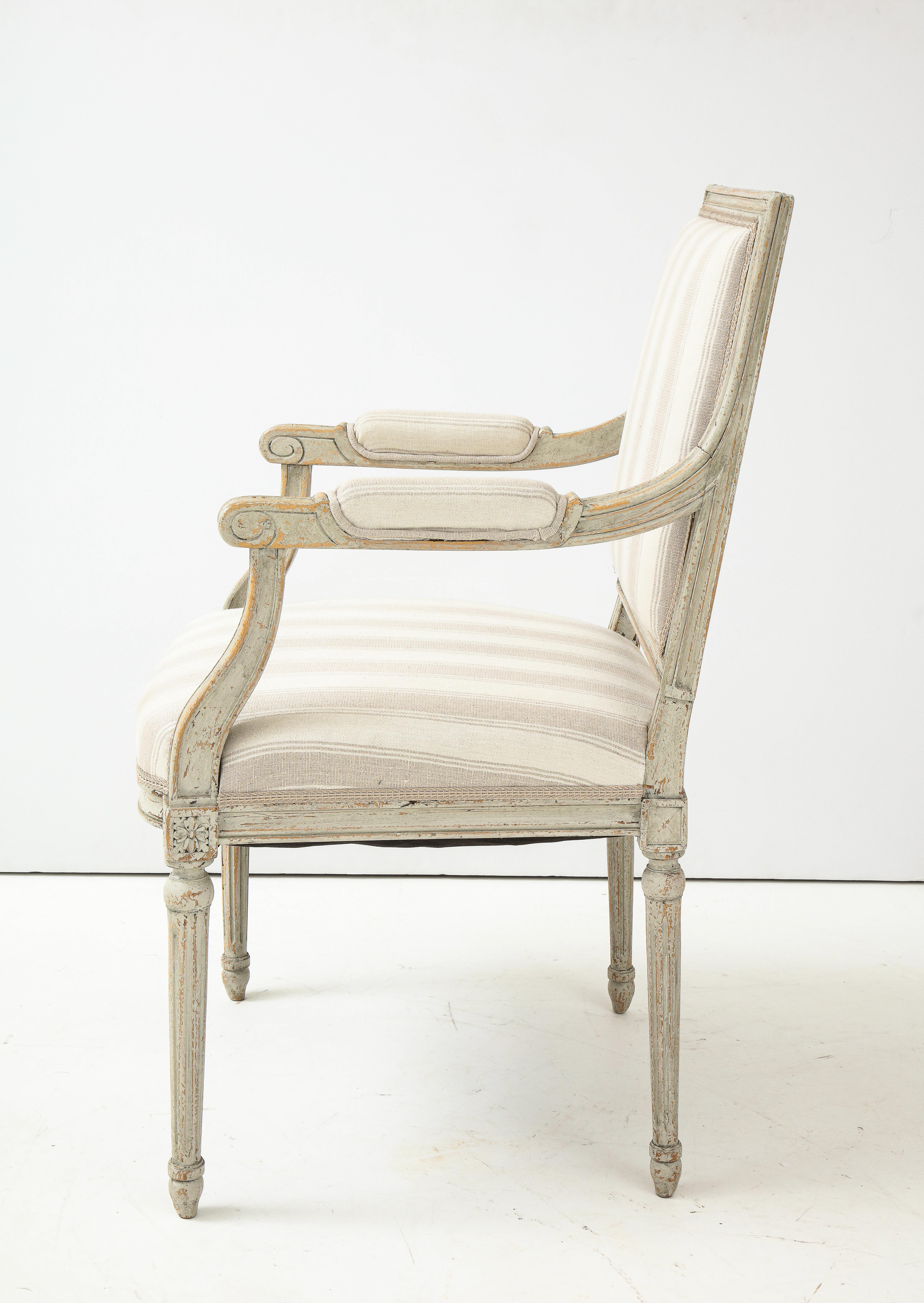 Near Pair of Swedish Late Gustavian Style Painted Open Armchairs, Circa 1870s 10