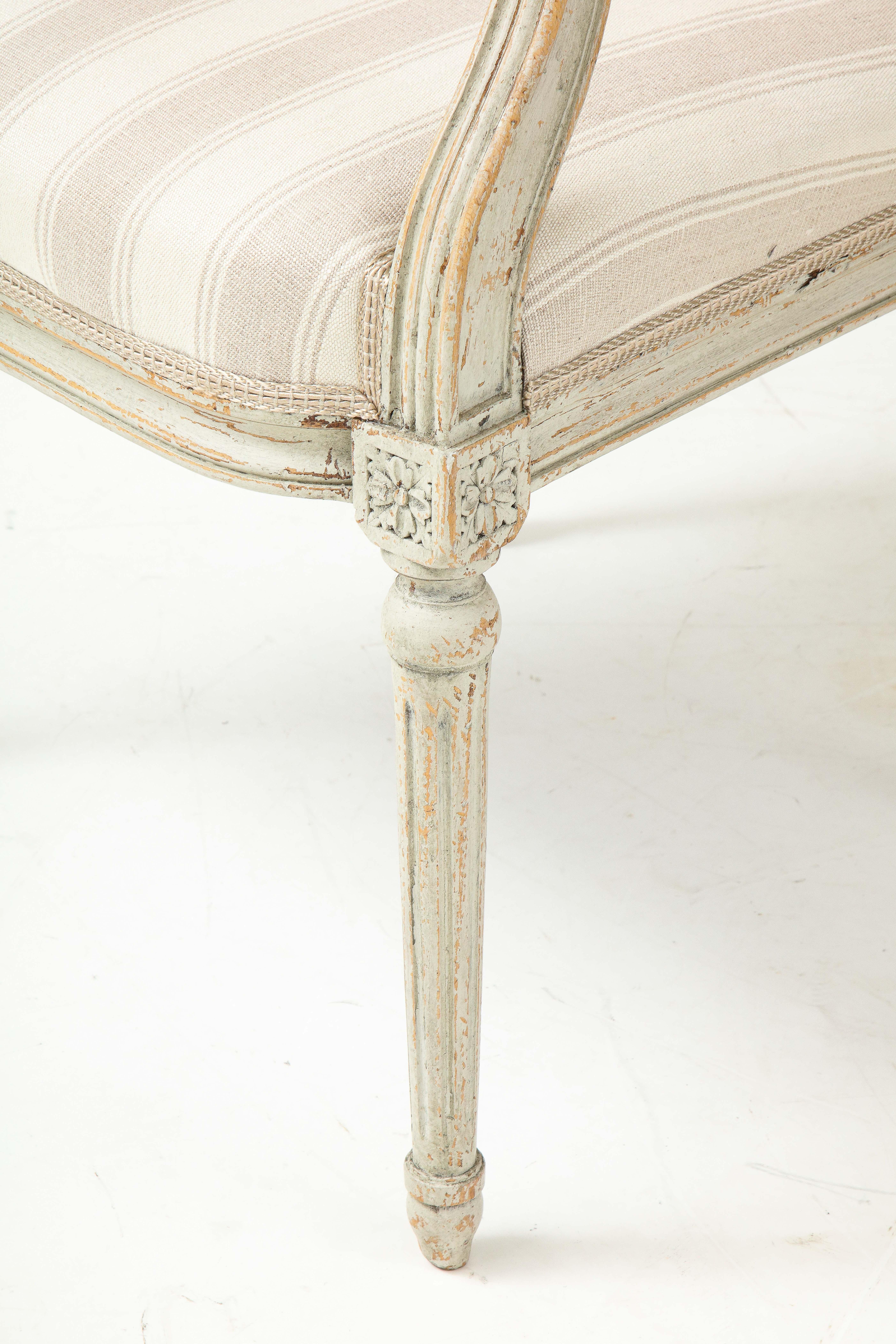 Near Pair of Swedish Late Gustavian Style Painted Open Armchairs, Circa 1870s 12