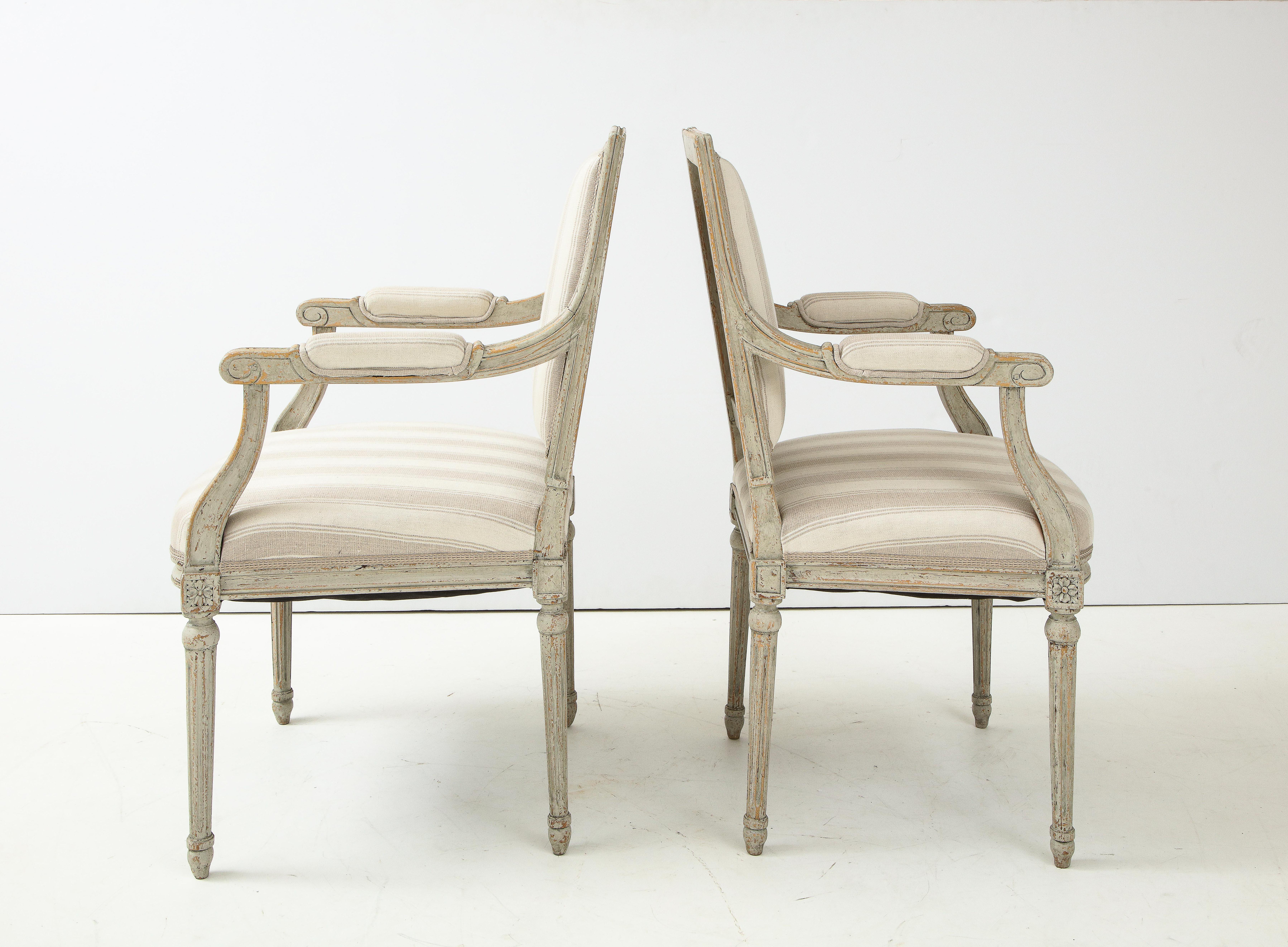 Wood Near Pair of Swedish Late Gustavian Style Painted Open Armchairs, Circa 1870s