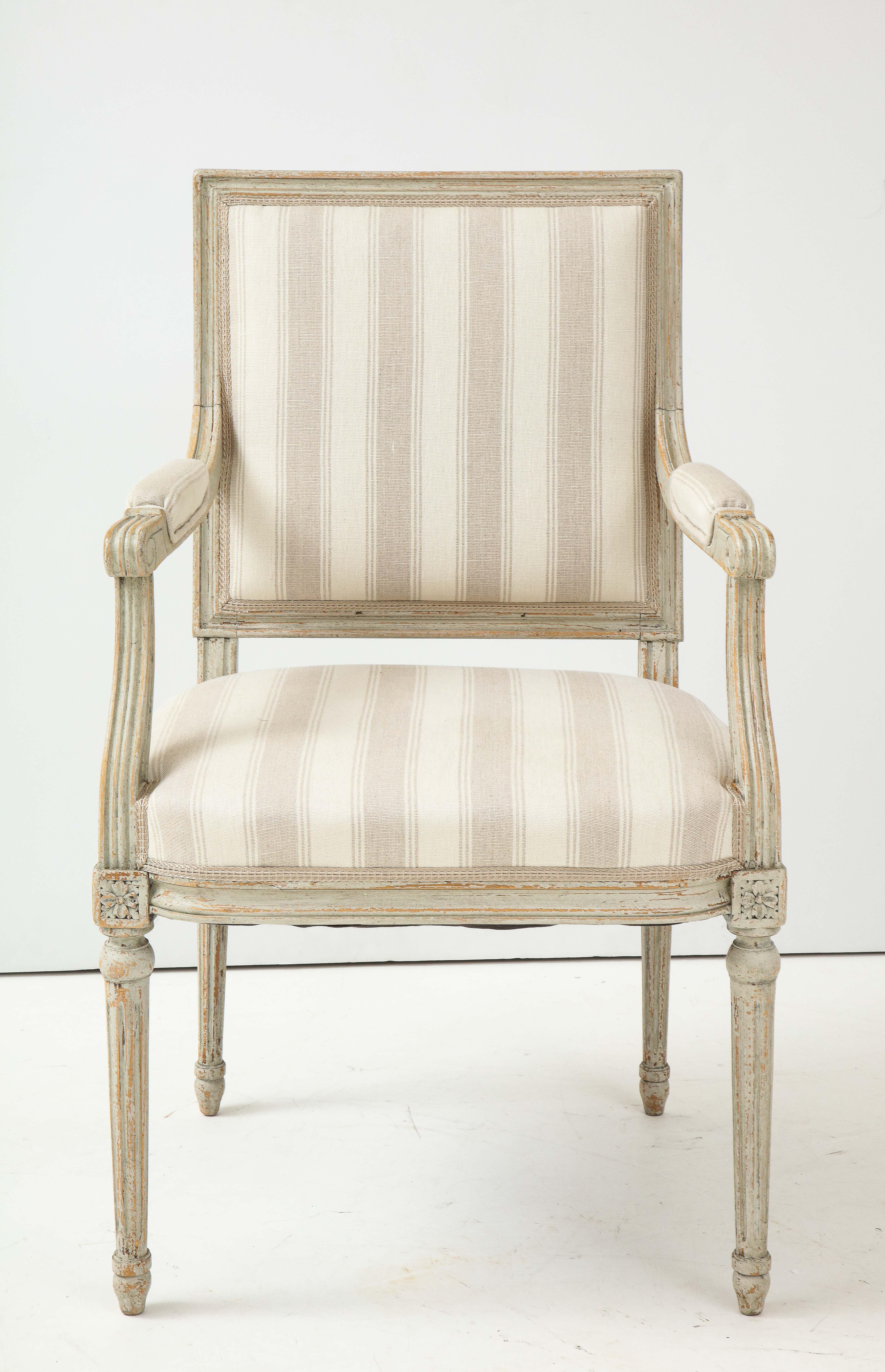 Near Pair of Swedish Late Gustavian Style Painted Open Armchairs, Circa 1870s 2