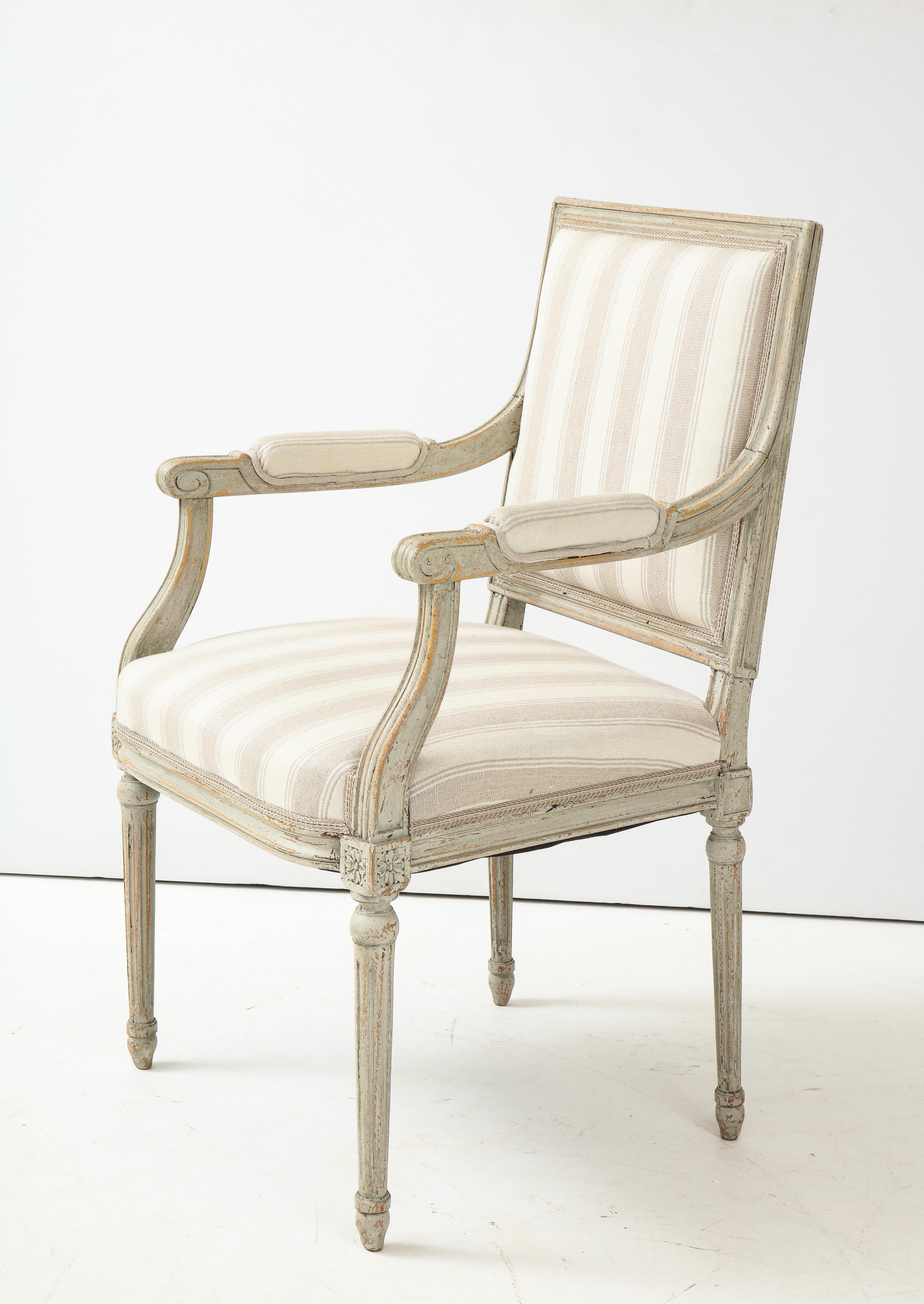 Near Pair of Swedish Late Gustavian Style Painted Open Armchairs, Circa 1870s 3