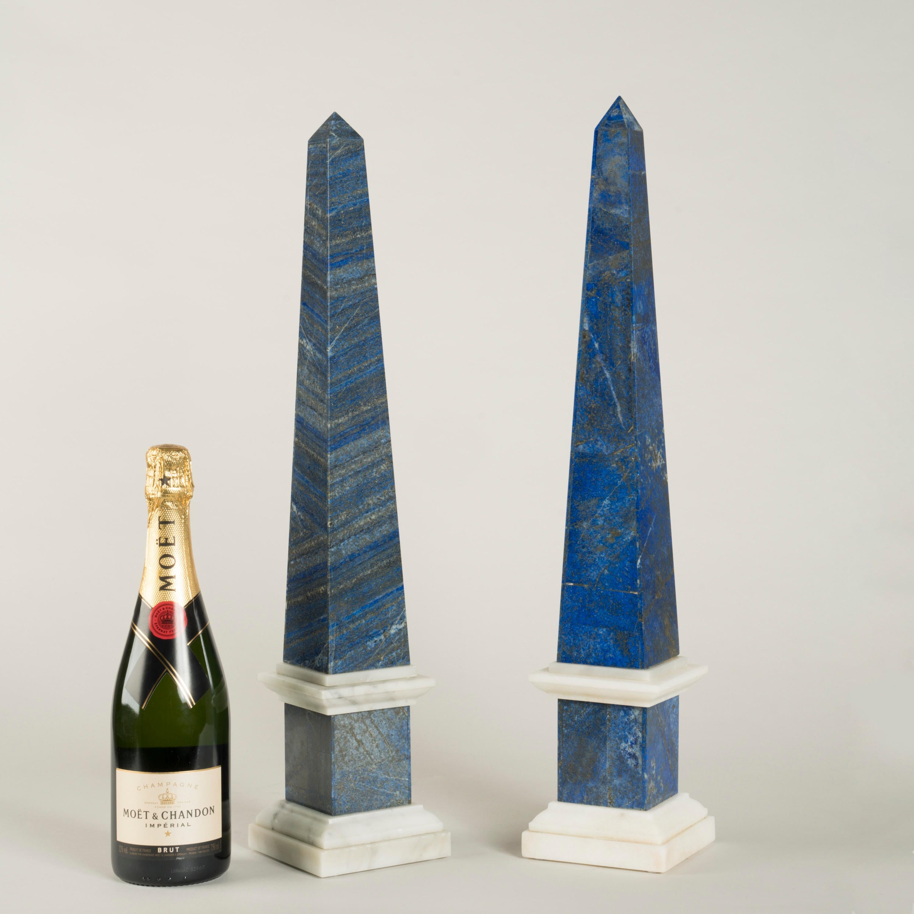Grand Tour A Near Pair of Venetian 19th Century Blue Lapis Lazuli and Marble Obelisks For Sale