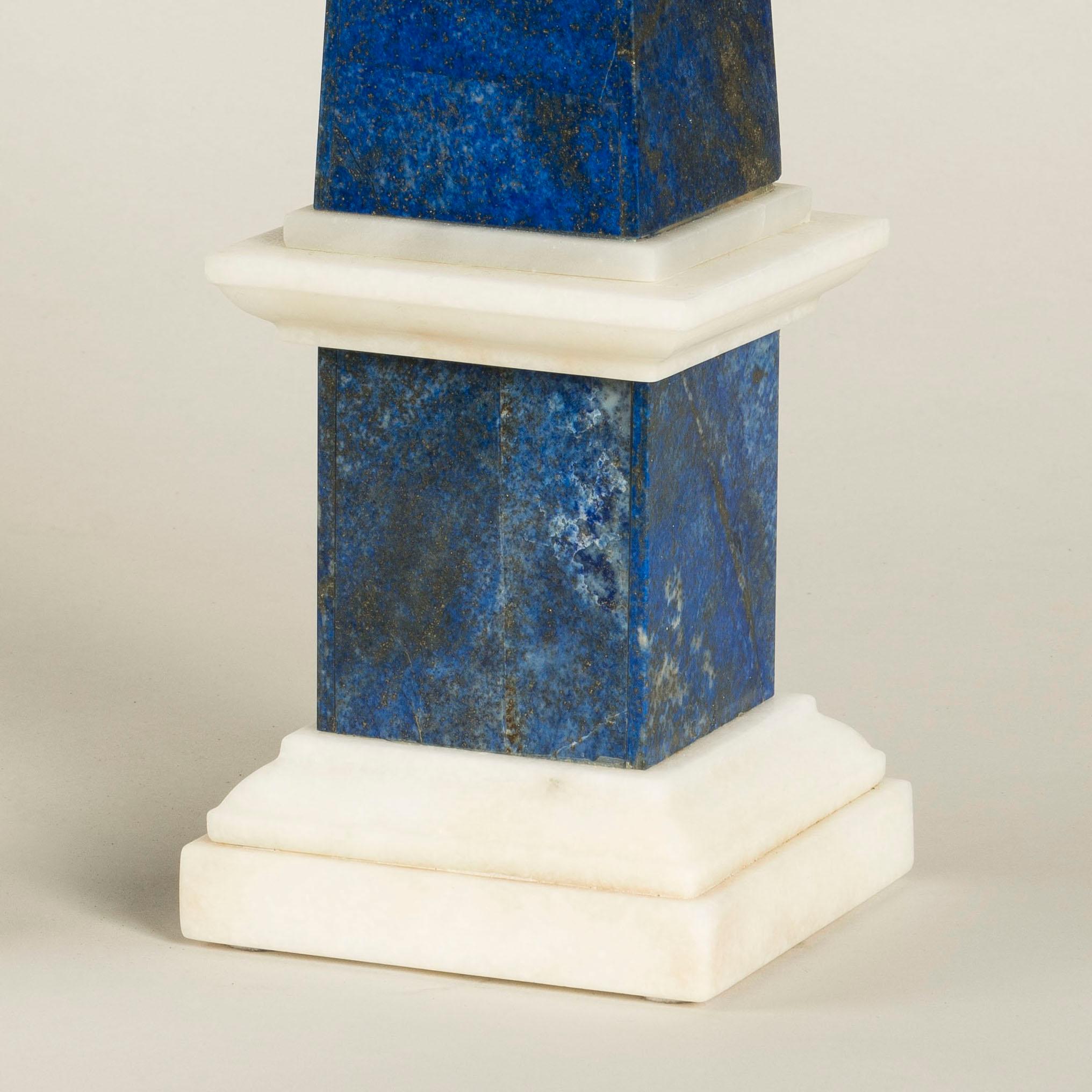 Italian A Near Pair of Venetian 19th Century Blue Lapis Lazuli and Marble Obelisks For Sale