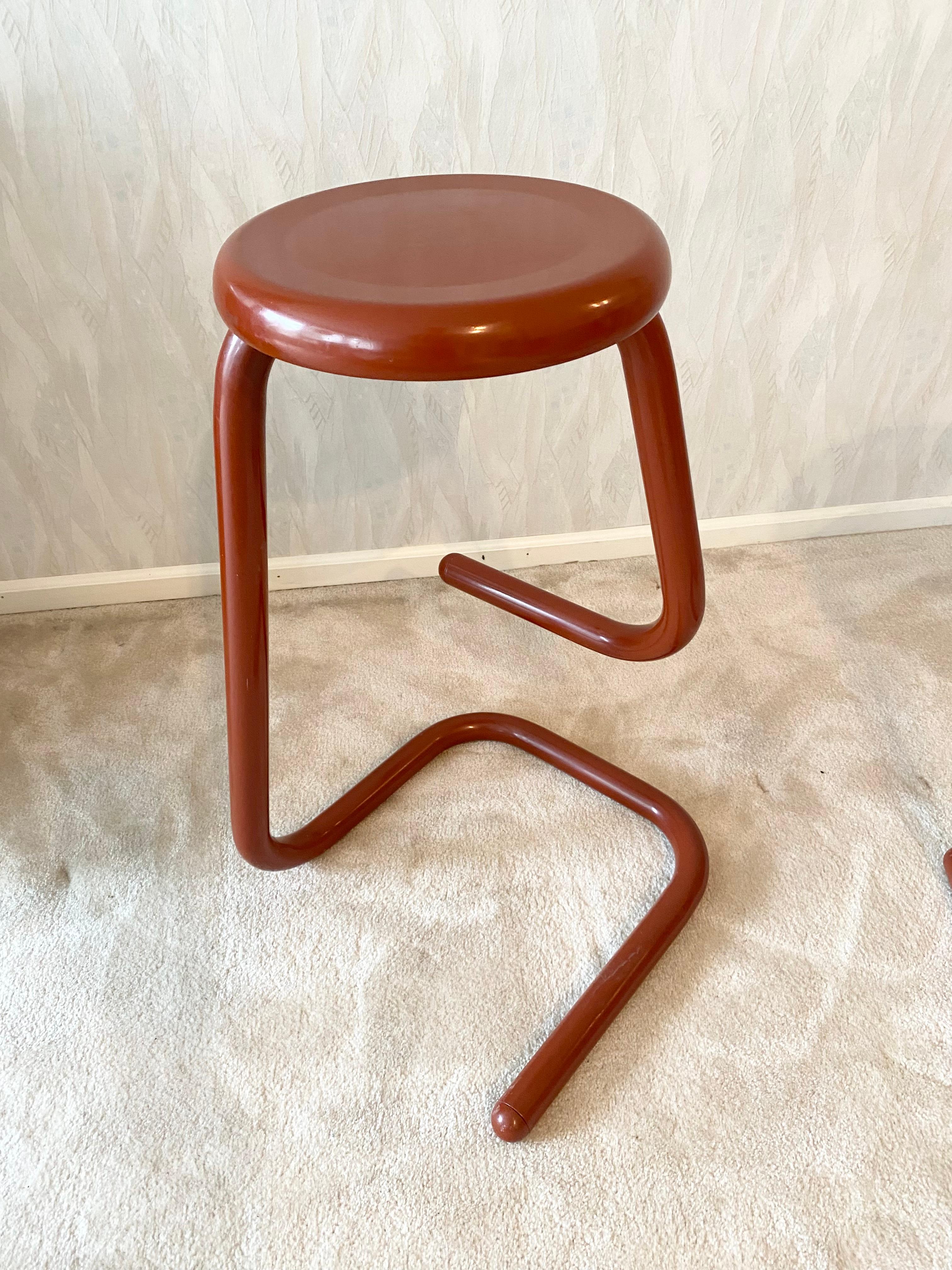 Canadian Near Perfect Pair of Red Vintage 1980s K700 Paperclip Stools by Kinetics